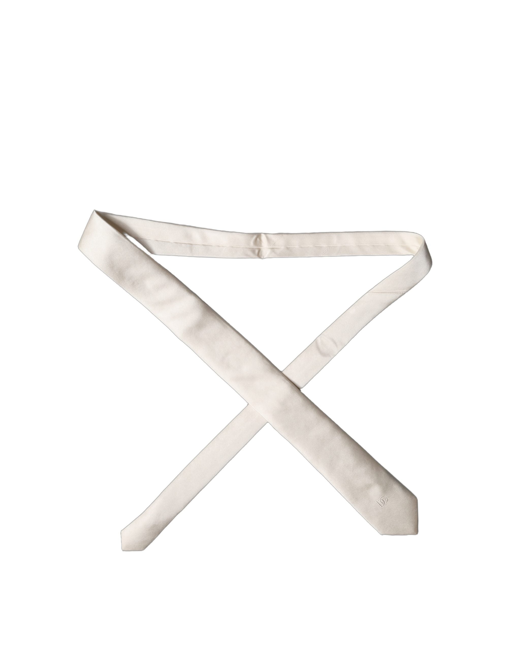 Dolce & Gabbana Off-White DG Stickerei Seidenkrawatte für Herren, verstellbar