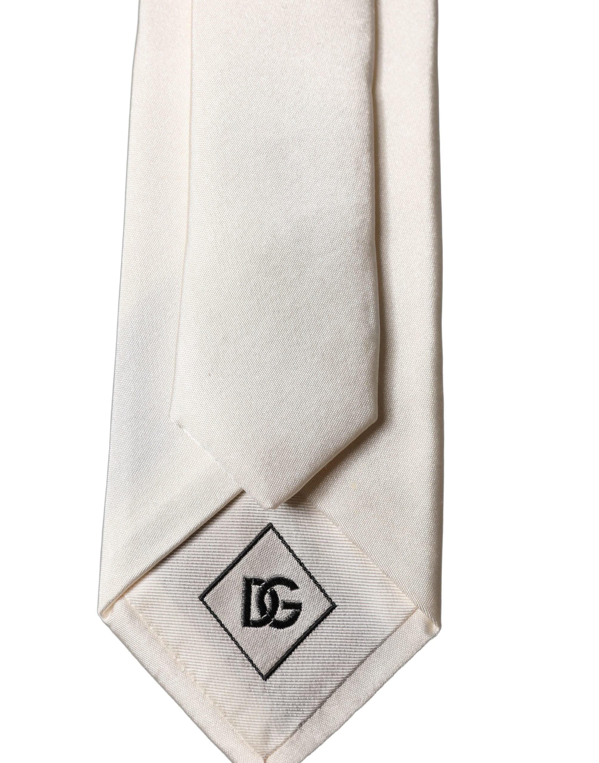 Dolce & Gabbana Off-White DG Stickerei Seidenkrawatte für Herren, verstellbar