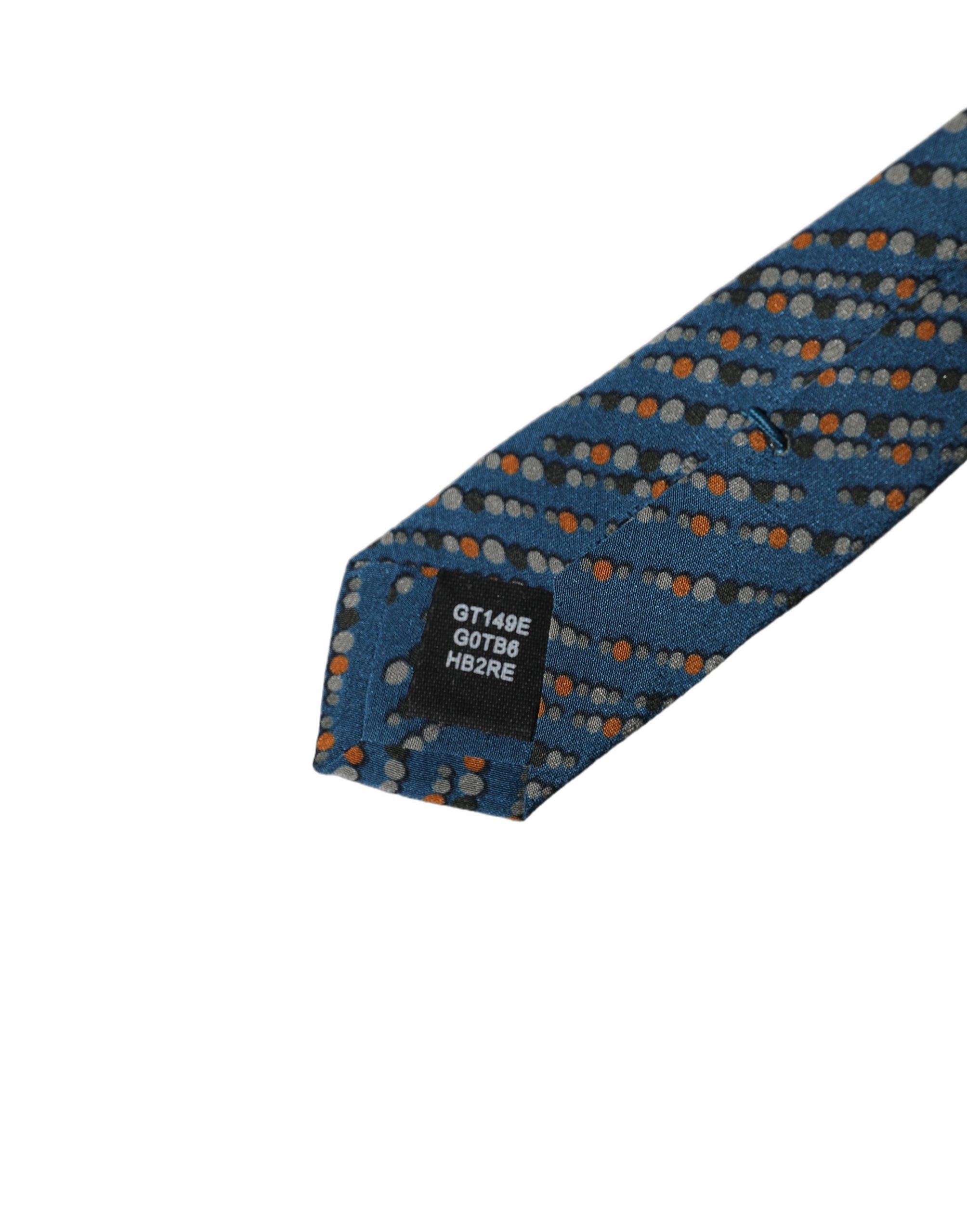 Dolce & Gabbana Blau Gemusterte 100% Seide Verstellbare Herren Krawatte