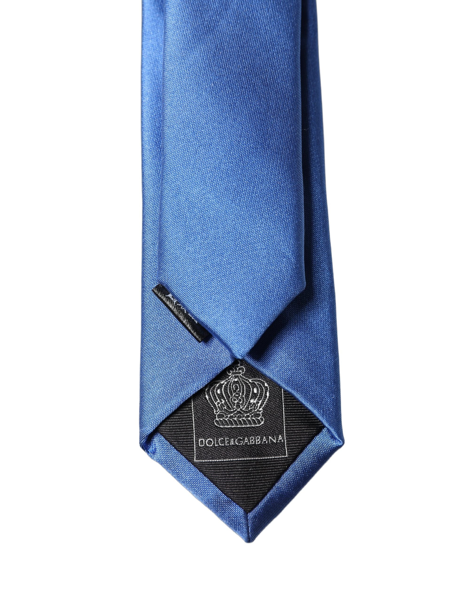Cravate Homme Dolce & Gabbana en Satin Bleu 100% Soie Ajustable à Nouer