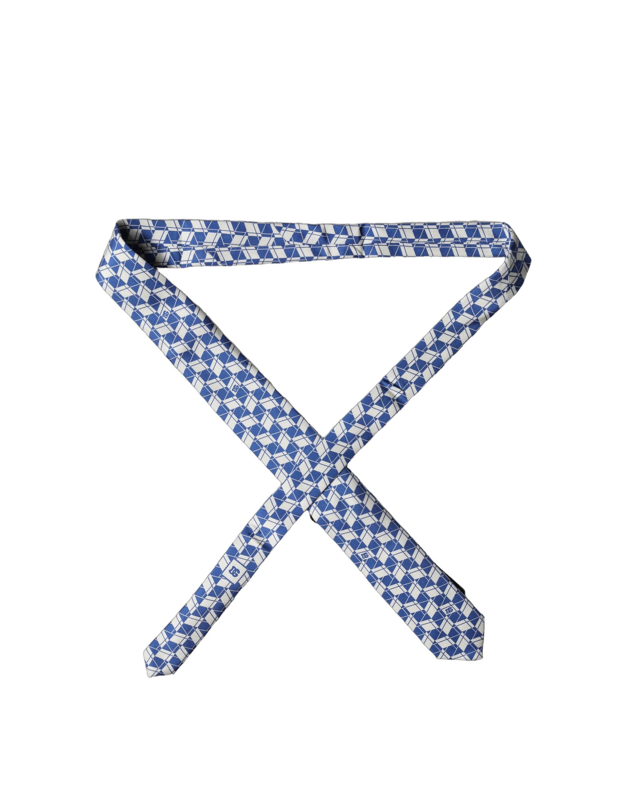 Dolce & Gabbana Blau Weiß Geometrisch Seide Verstellbar Herren Krawatte