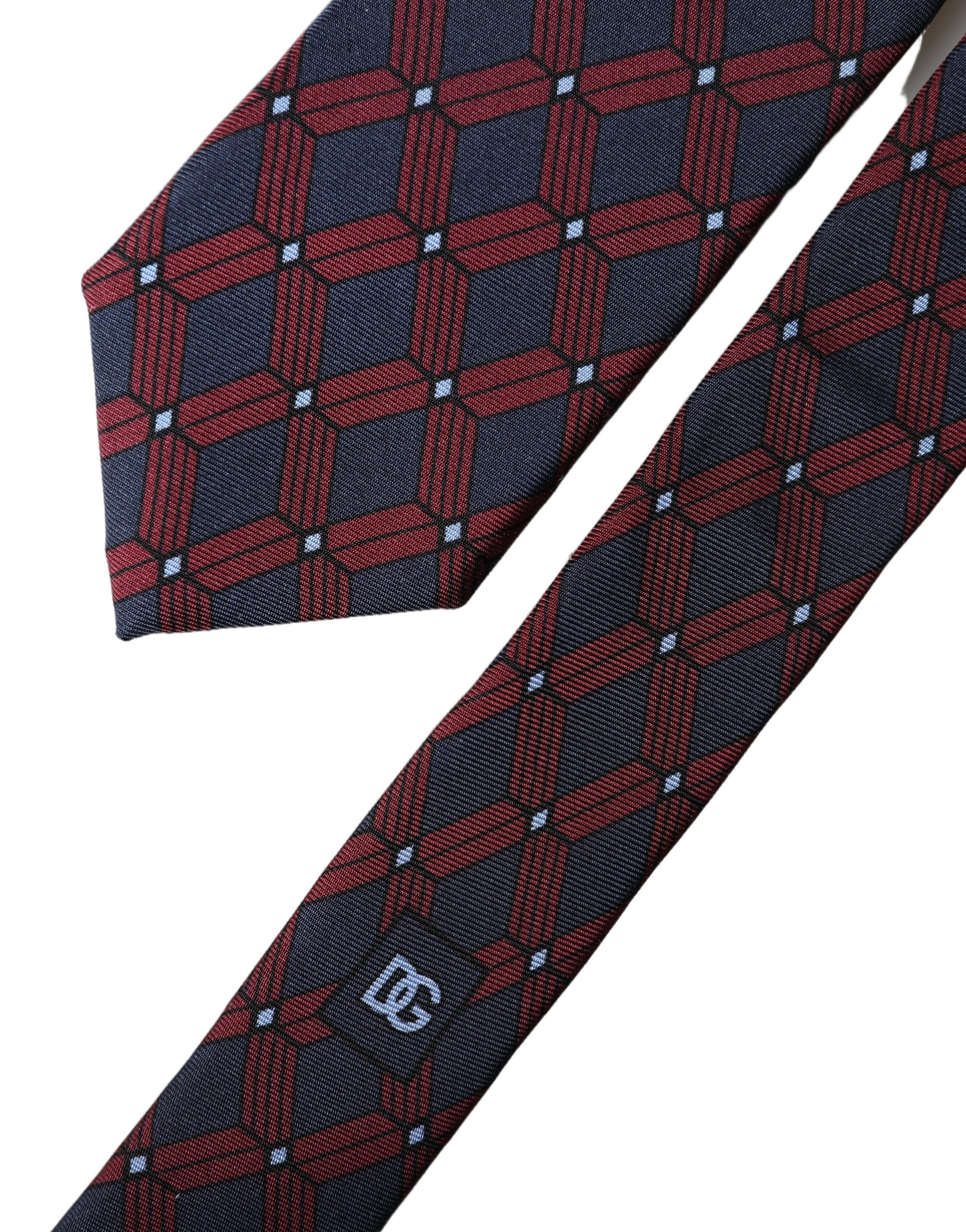 Dolce & Gabbana Blau Rot Gemusterte 100% Seide Verstellbare Herren Krawatte Binder