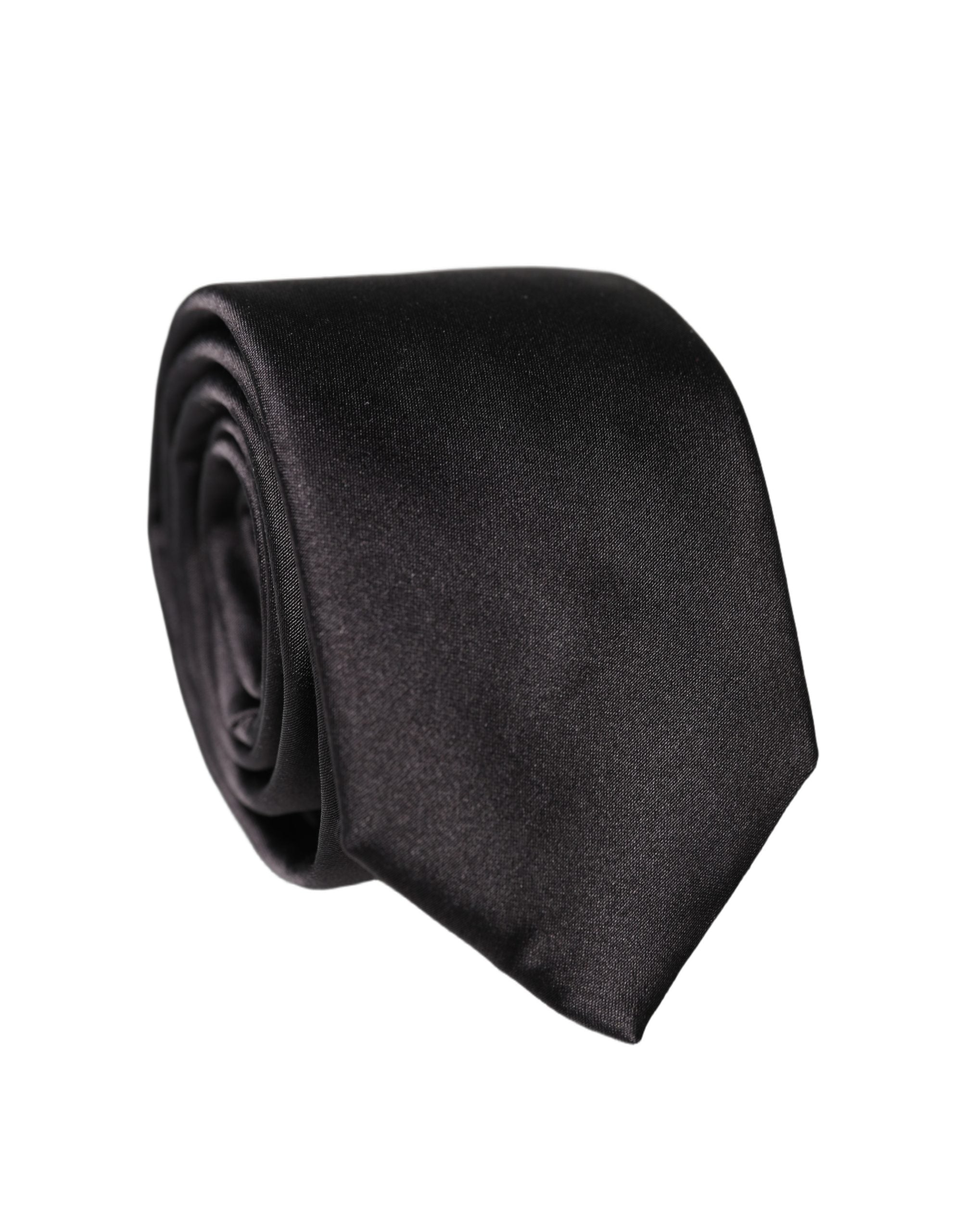 Dolce & Gabbana Schwarze Einfarbige Seidensatin Breite Verstellbare Herren Krawatte Binder