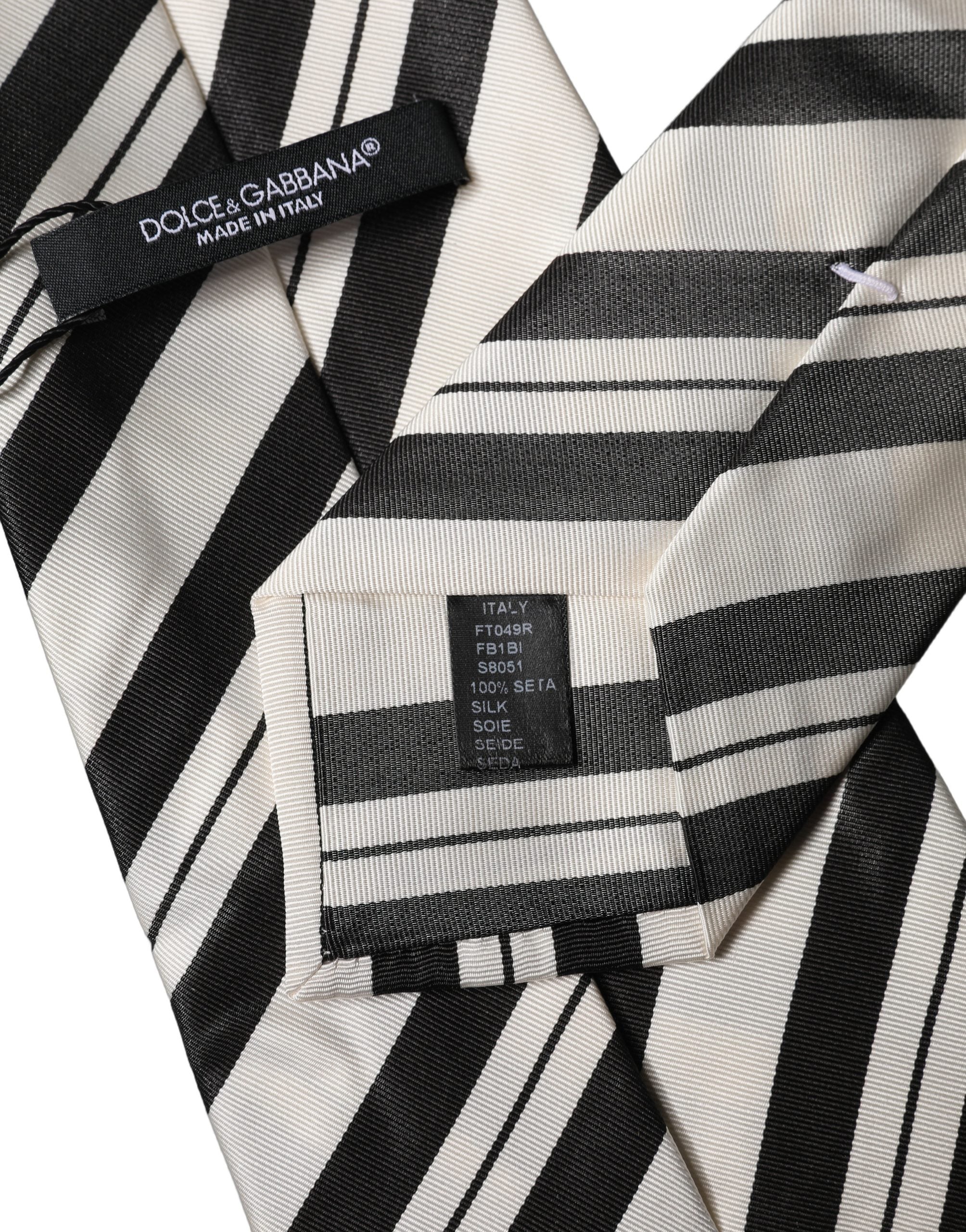 Cravate femme réglable en soie à rayures noires et blanches Dolce & Gabbana