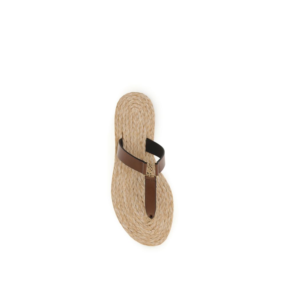 Saint Laurent Braune Kalbsleder-Bos-Taurus-Flachsandale