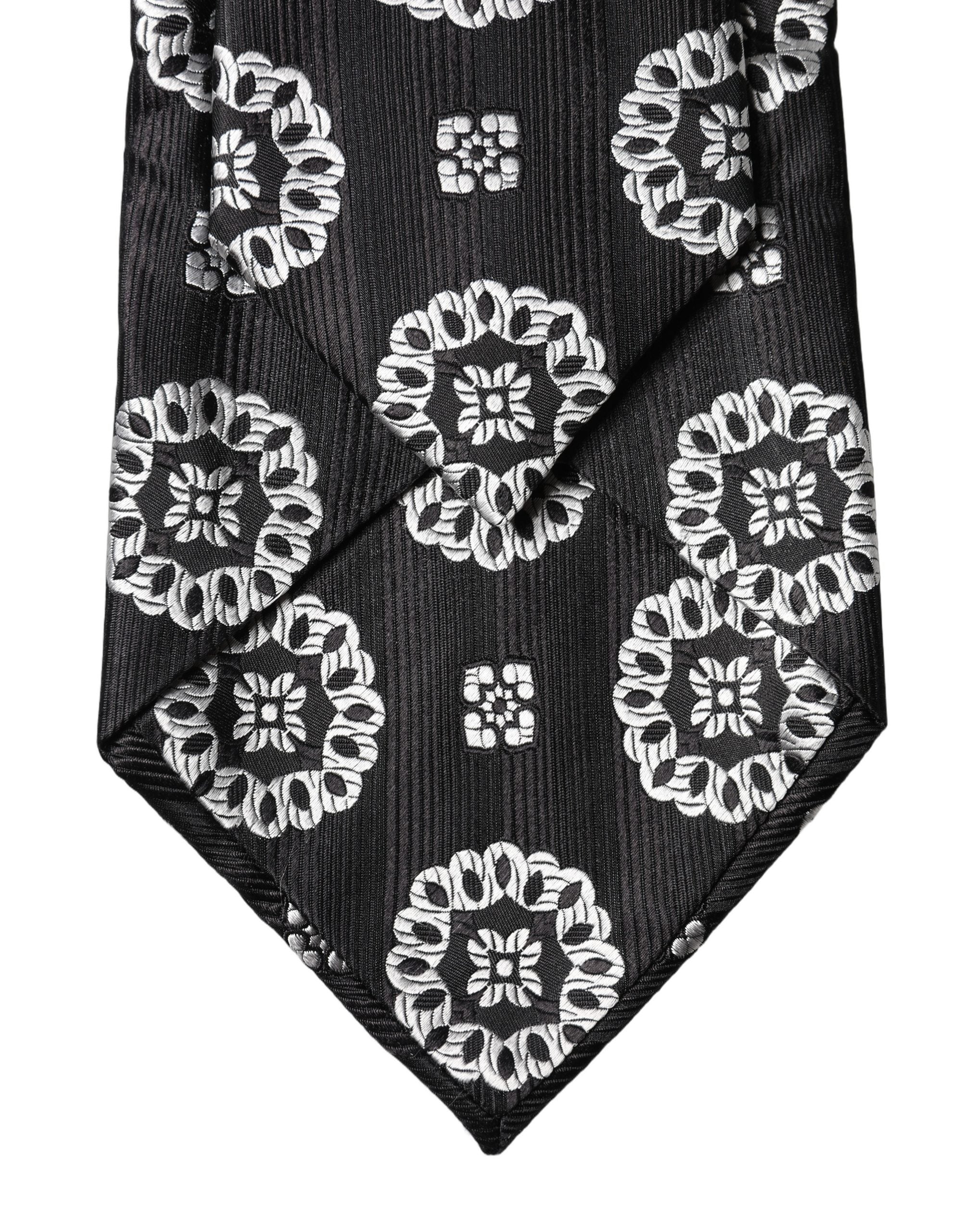 Cravate réglable en soie à motif floral noir et blanc Dolce & Gabbana pour femme