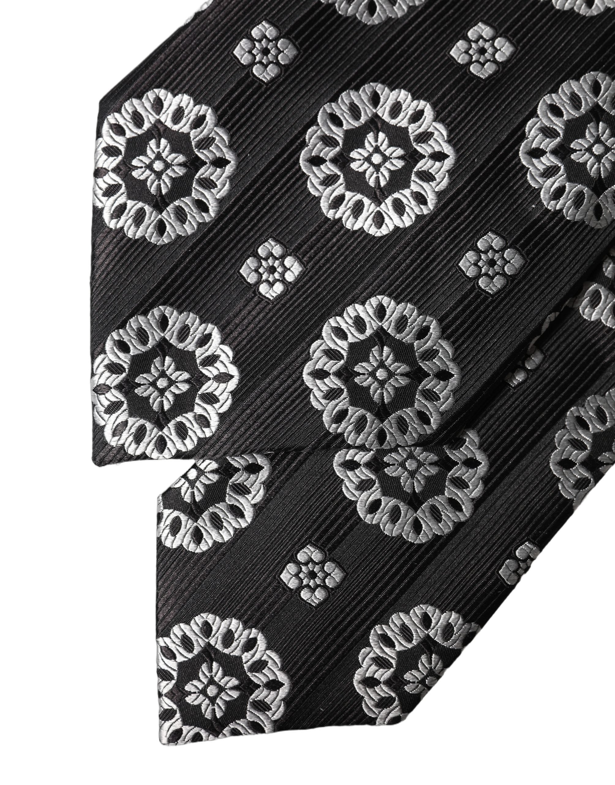 Cravate réglable en soie à motif floral noir et blanc Dolce & Gabbana pour femme