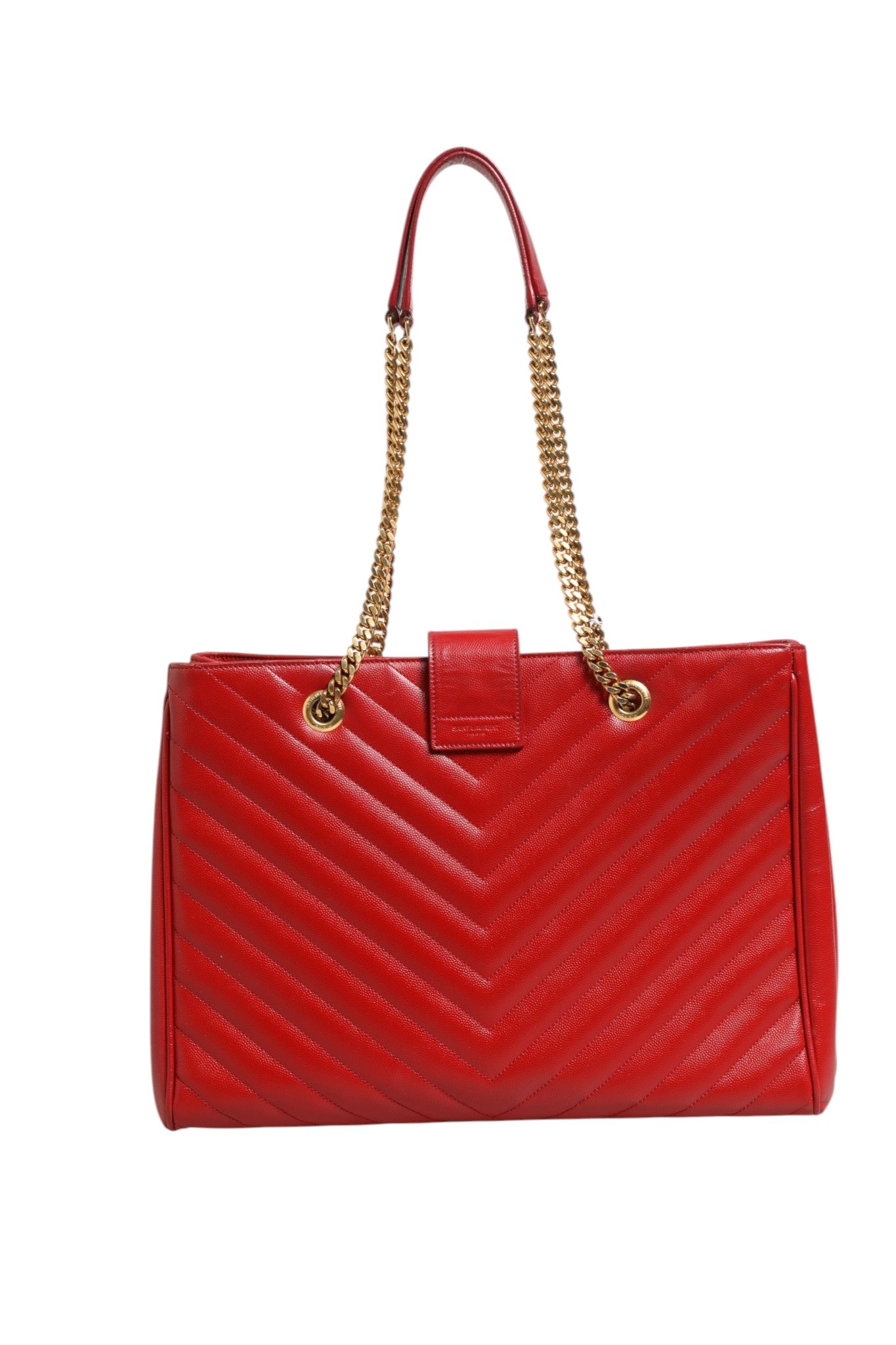 Saint Laurent Rote Chevron Gesteppte Genarbte Ledertasche mit Monogramm