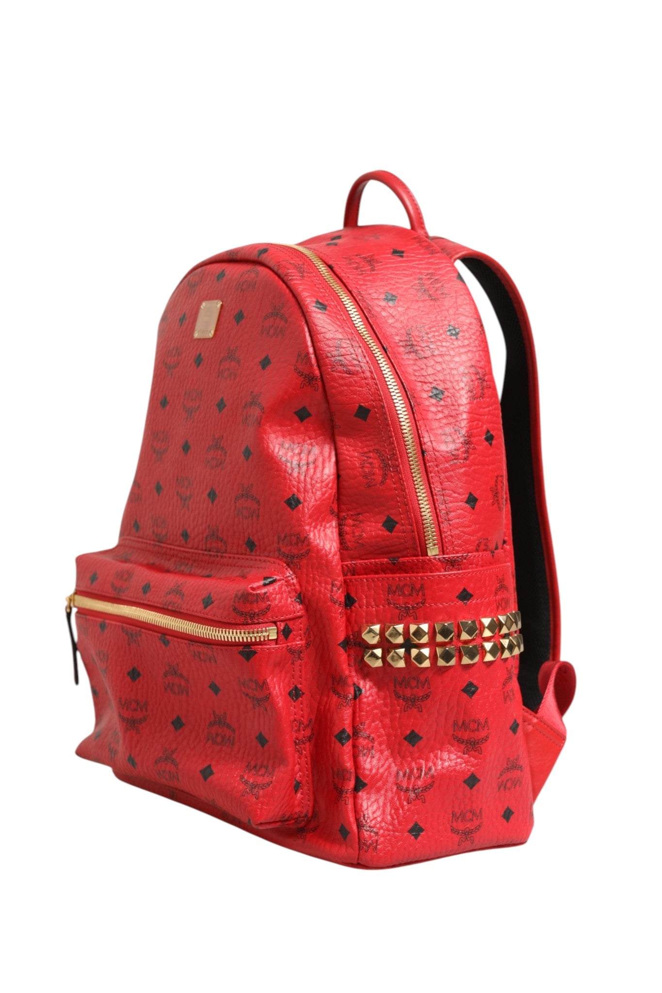 MCM Mittelgroßer Stark Rucksack mit Nieten aus Visetos - Rot