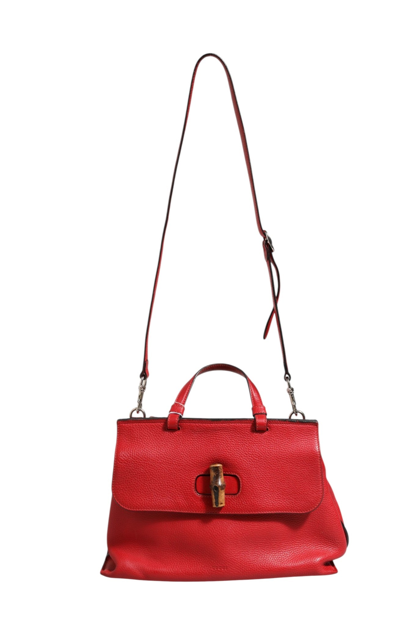 Sac cabas à bandoulière en cuir rouge et bambou Gucci Daily