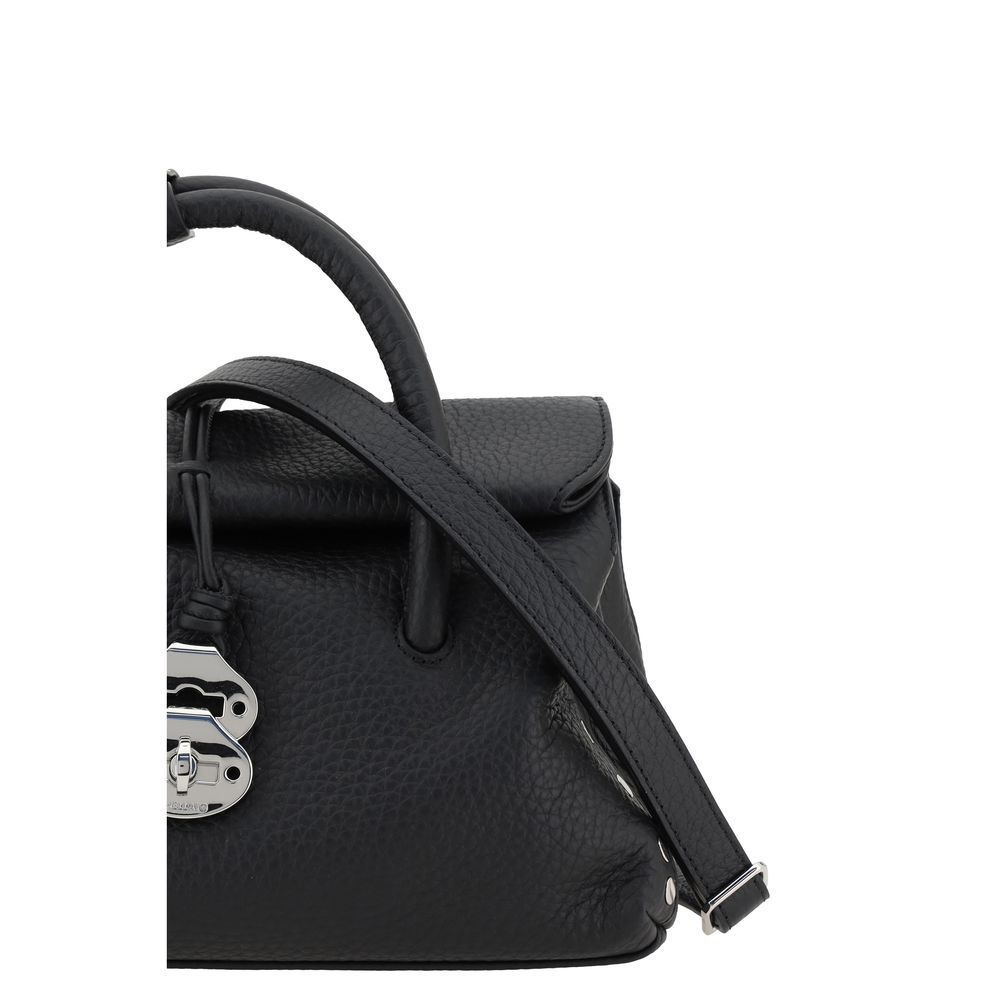 Sac porté épaule Zanellato en cuir de veau noir Bos Taurus