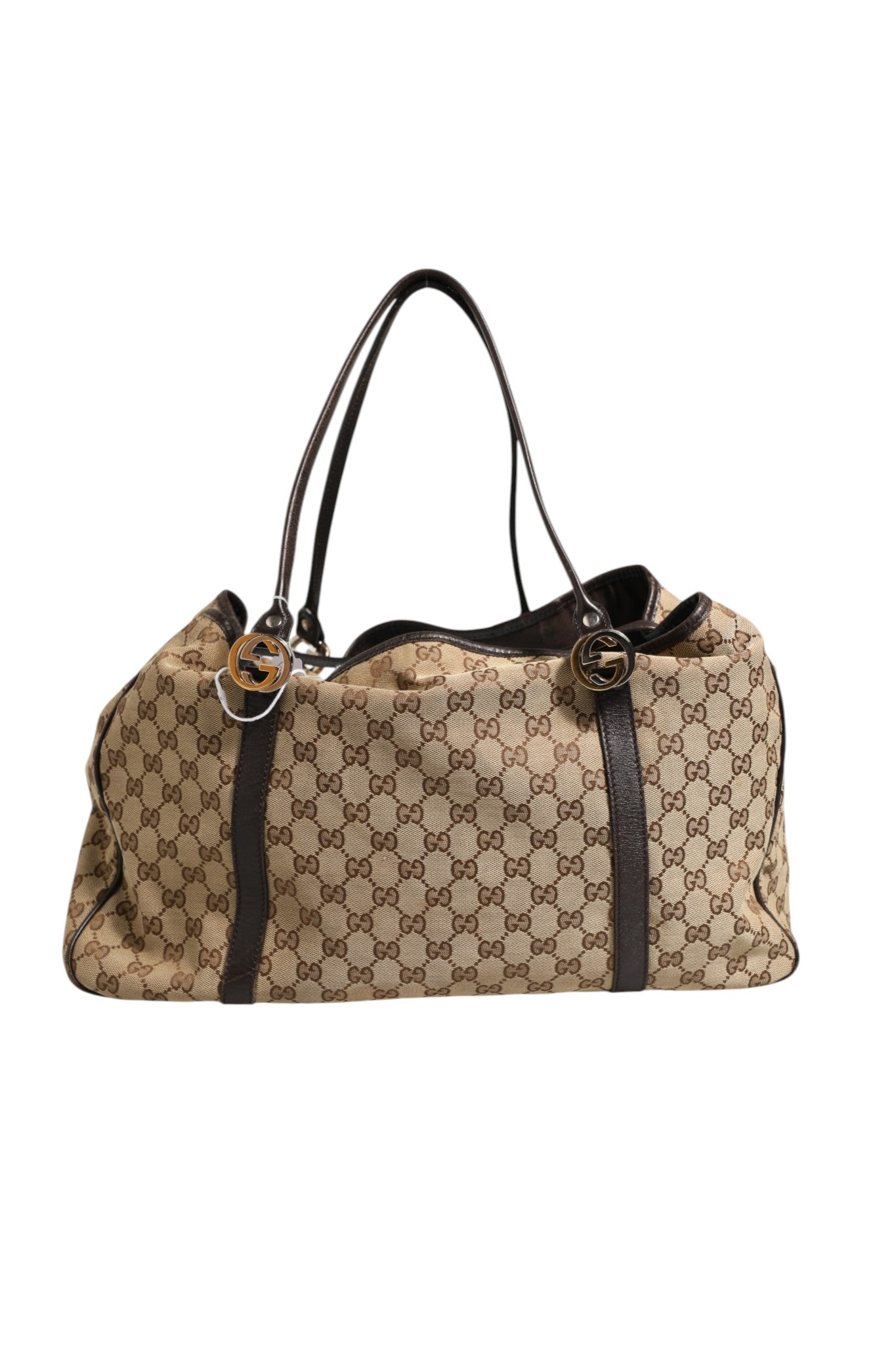Gucci Twins Medium Tote Bag aus beigem und schwarzem Canvas