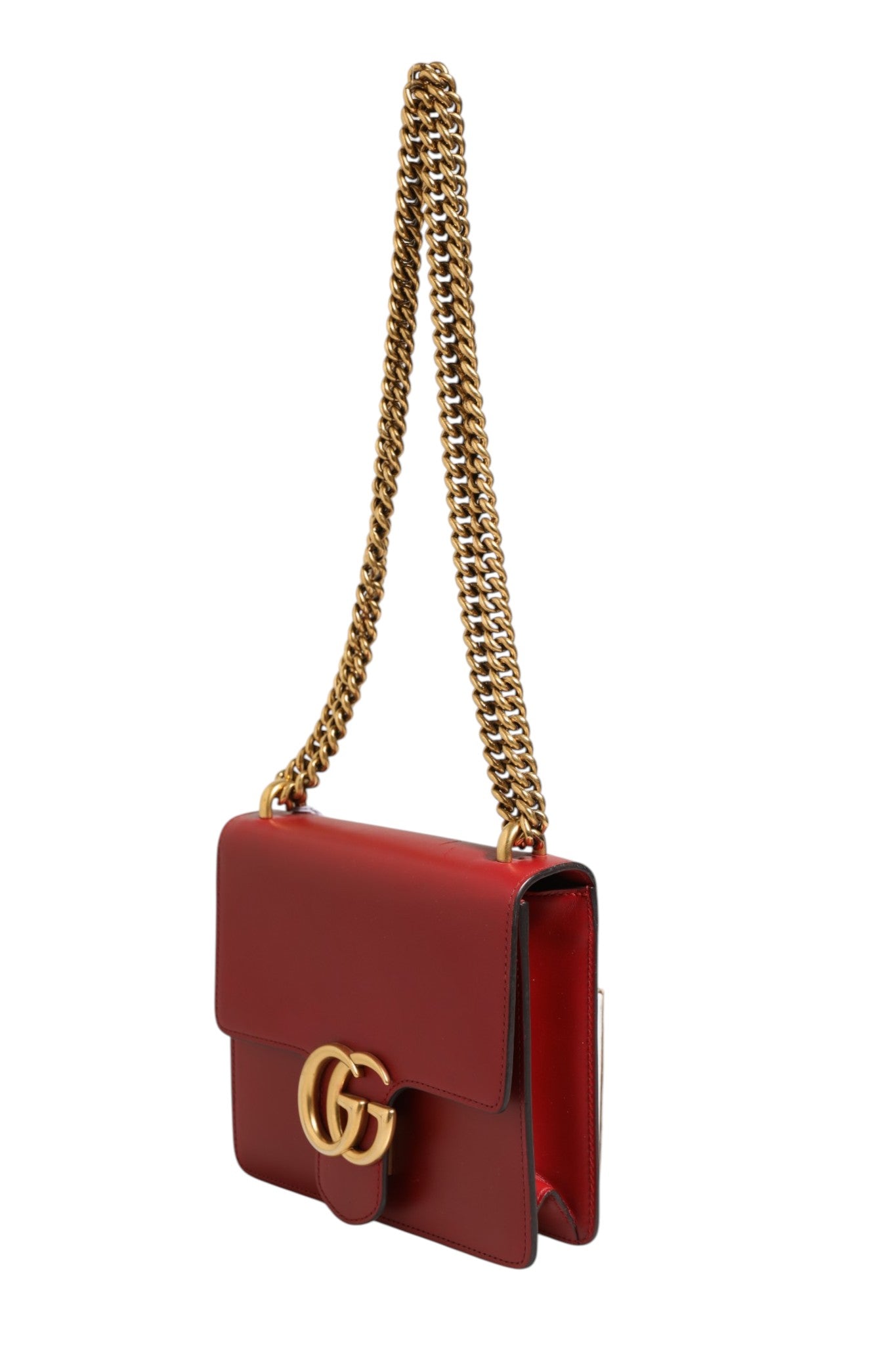 Gucci Marmont kleine Umhängetasche aus rotem Leder in Rosso Ancora