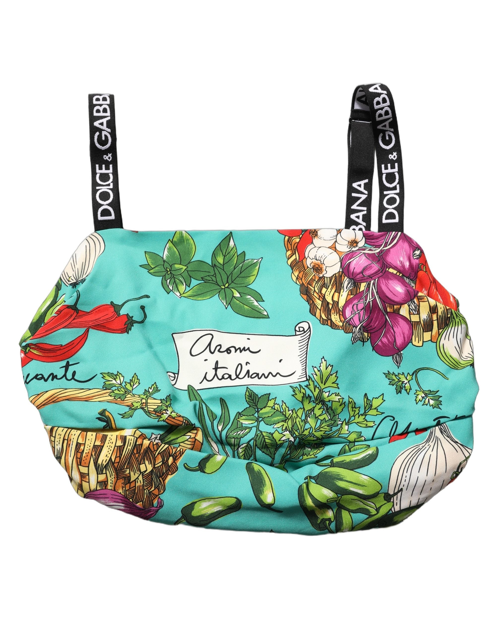 Débardeur court en soie Dolce & Gabbana turquoise imprimé végétal