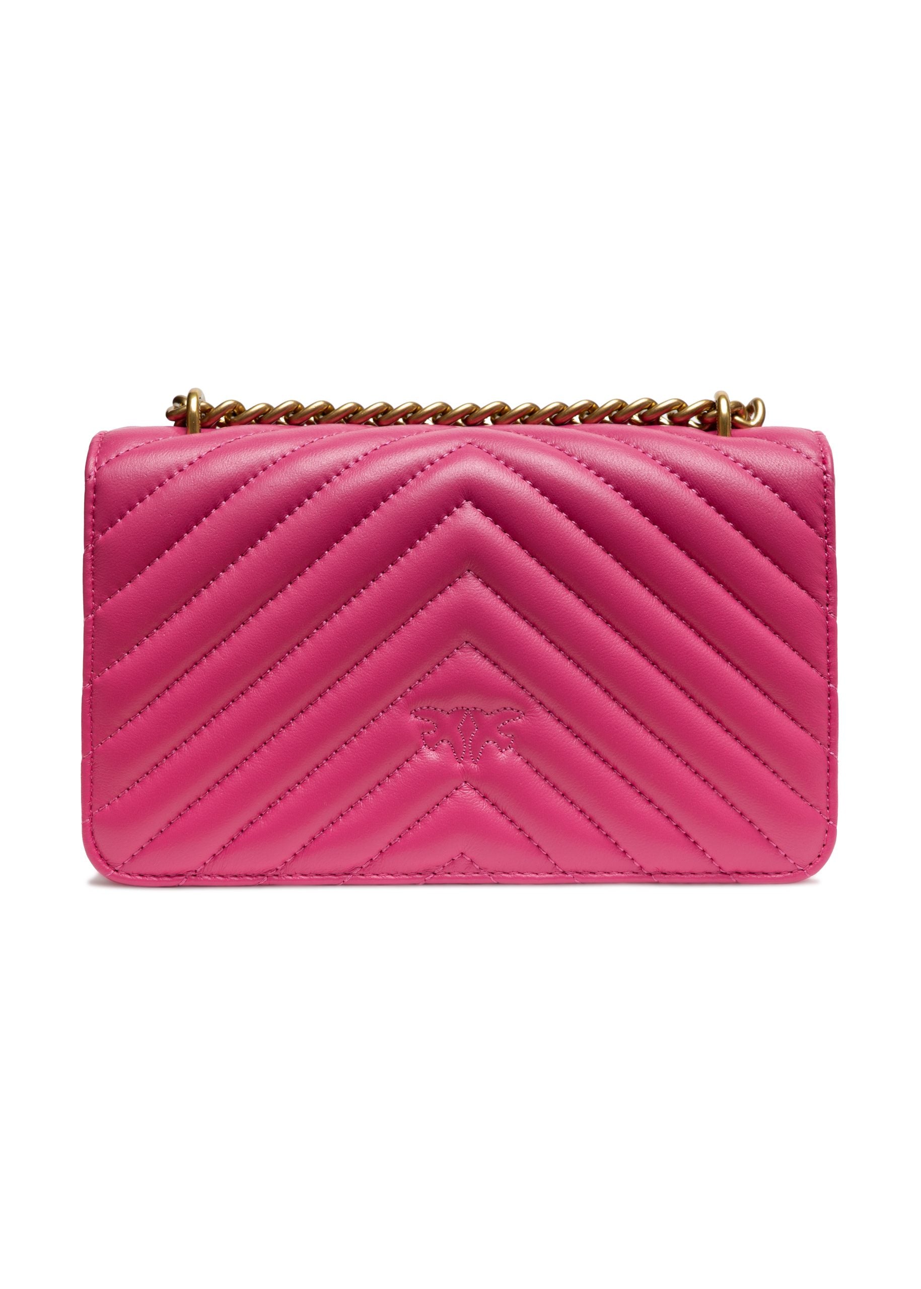 PINKO Rosafarbene Love One Mini Umhängetasche aus Leder