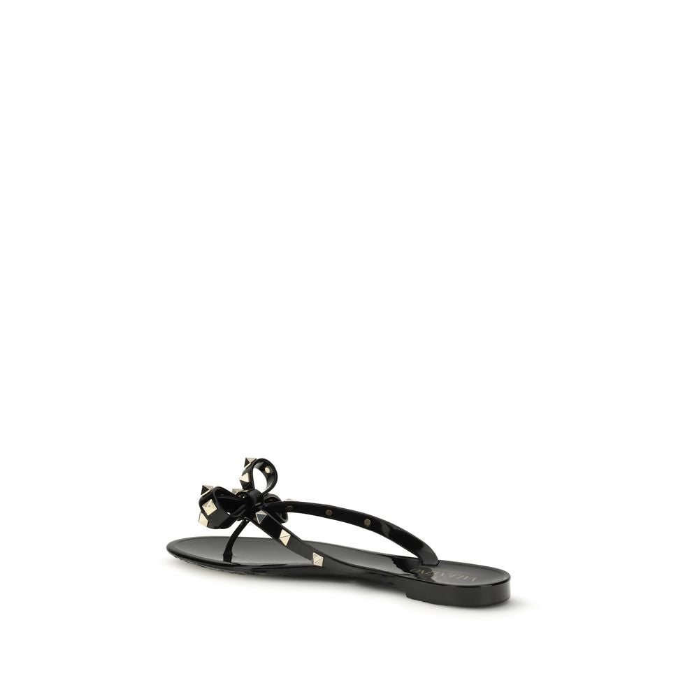 Valentino Garavani Schwarze Baumwoll-Zehentrenner-Sandalen