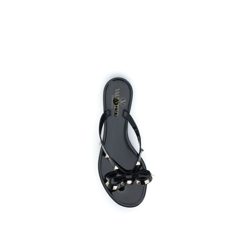 Valentino Garavani Schwarze Baumwoll-Zehentrenner-Sandalen