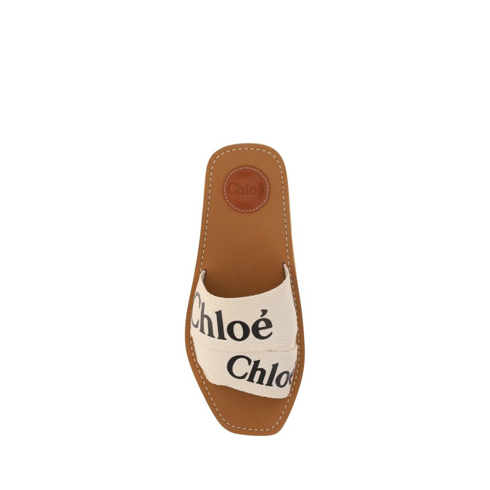 Chloé Flache Sandalen aus weißer Baumwolle