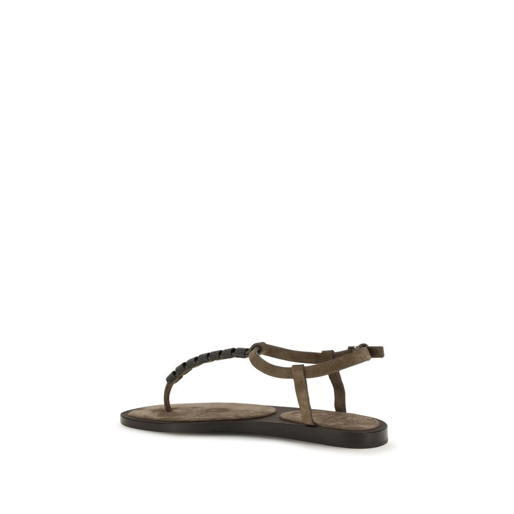 Brunello Cucinelli Braune Kalbsleder-Sandalen aus Bos Taurus