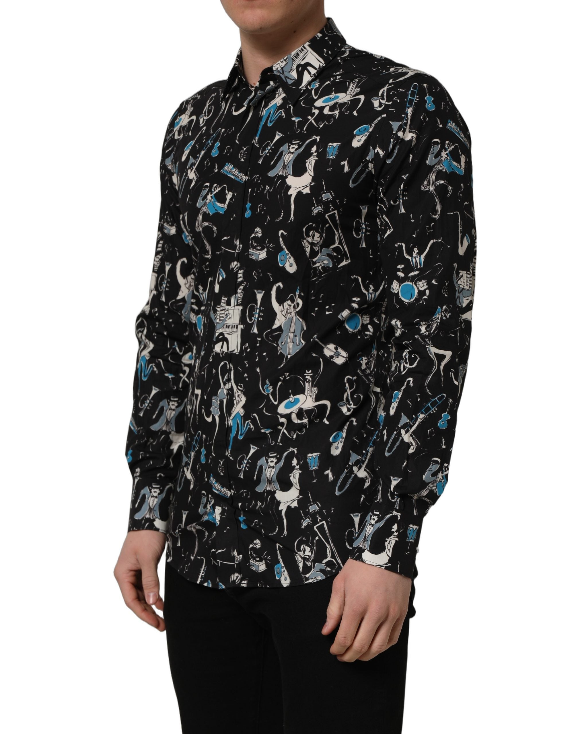 Chemise habillée Dolce & Gabbana en coton noir coupe GOLD, motif Jazz Club