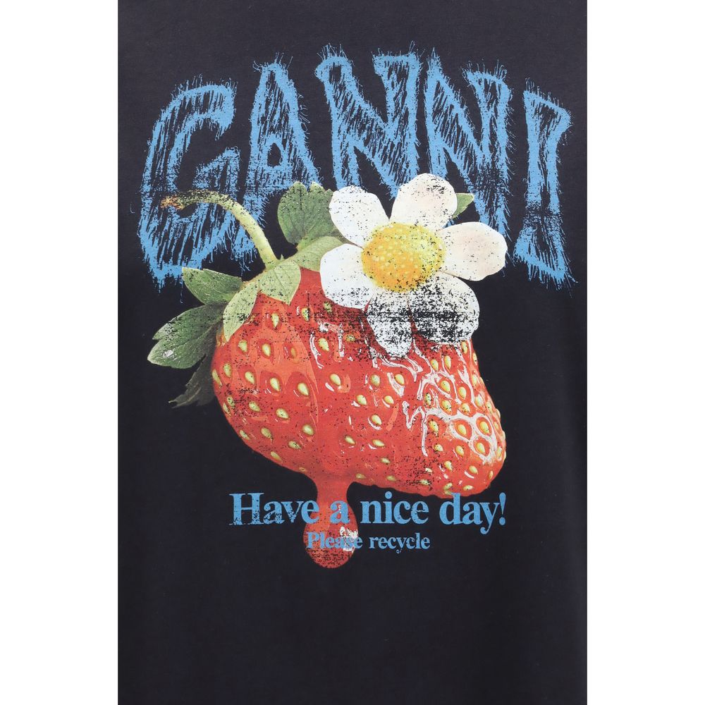 Ganni Schwarzes Baumwoll-T-Shirt