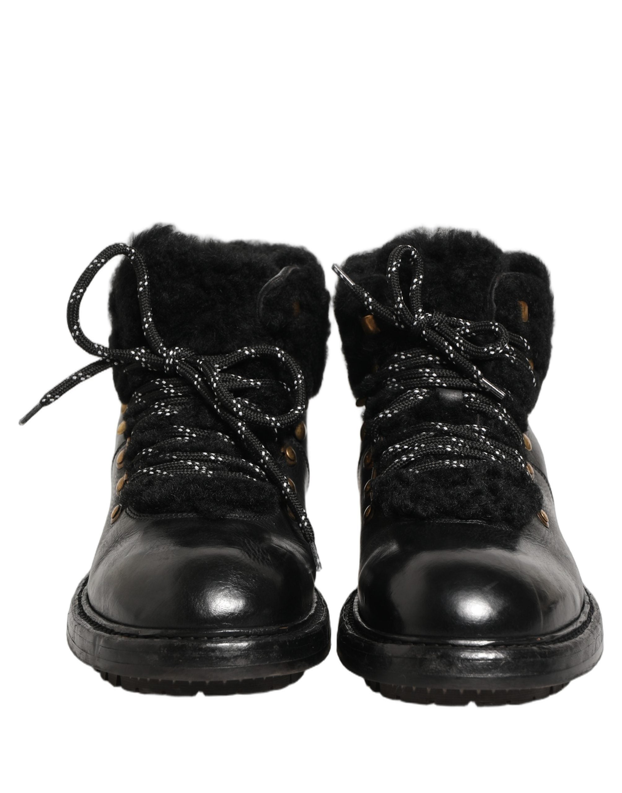 Bottes en cuir et fourrure Dolce & Gabbana noires à lacets, style trekking