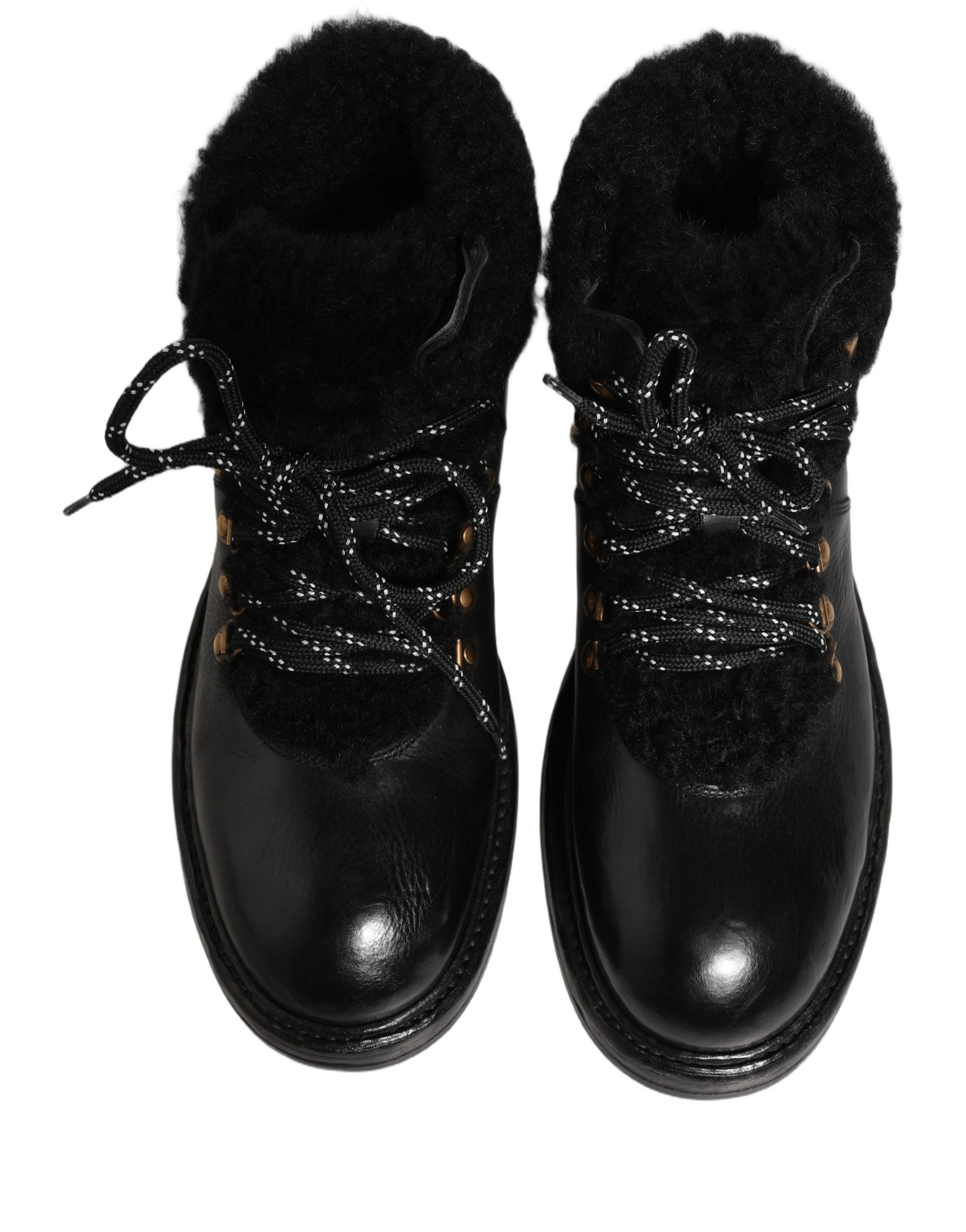 Bottes en cuir et fourrure Dolce & Gabbana noires à lacets, style trekking