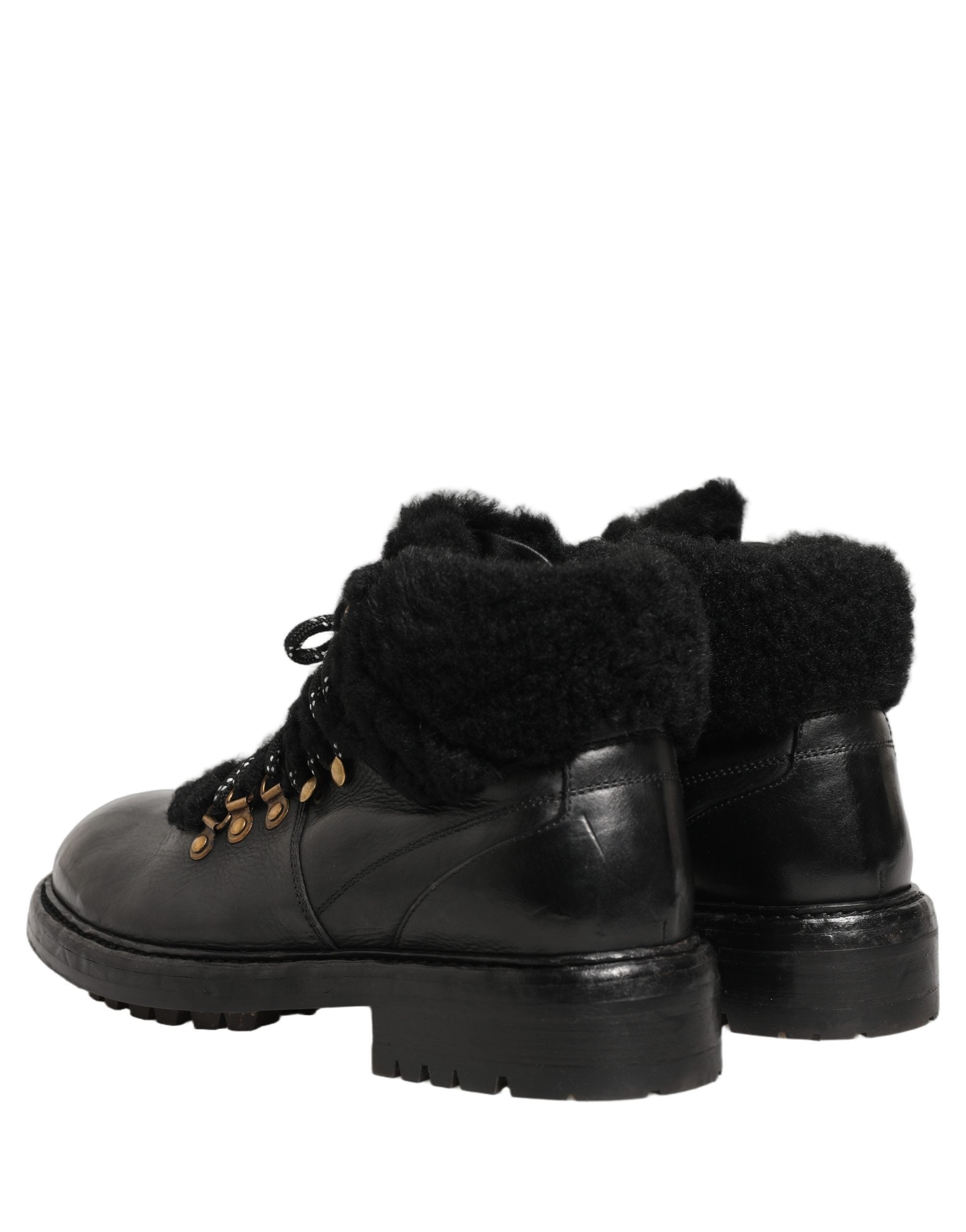 Bottes en cuir et fourrure Dolce & Gabbana noires à lacets, style trekking
