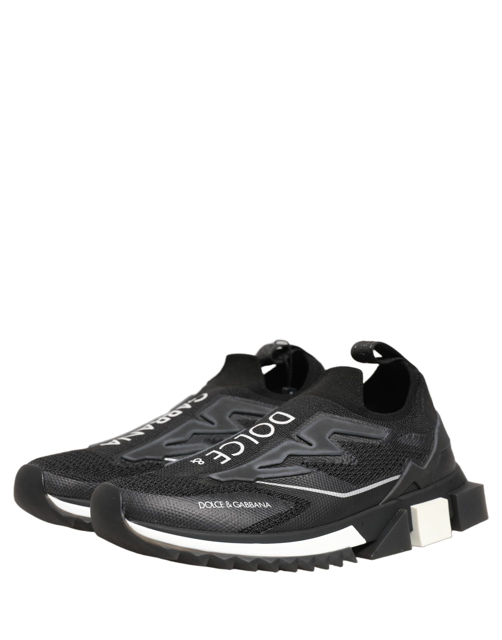 Dolce & Gabbana Schwarz-Weiße Sorrento Slip-On Logo Sneaker Schuhe