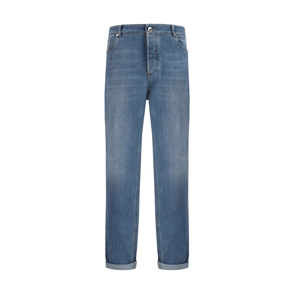 Jean droit Brunello Cucinelli en coton bleu