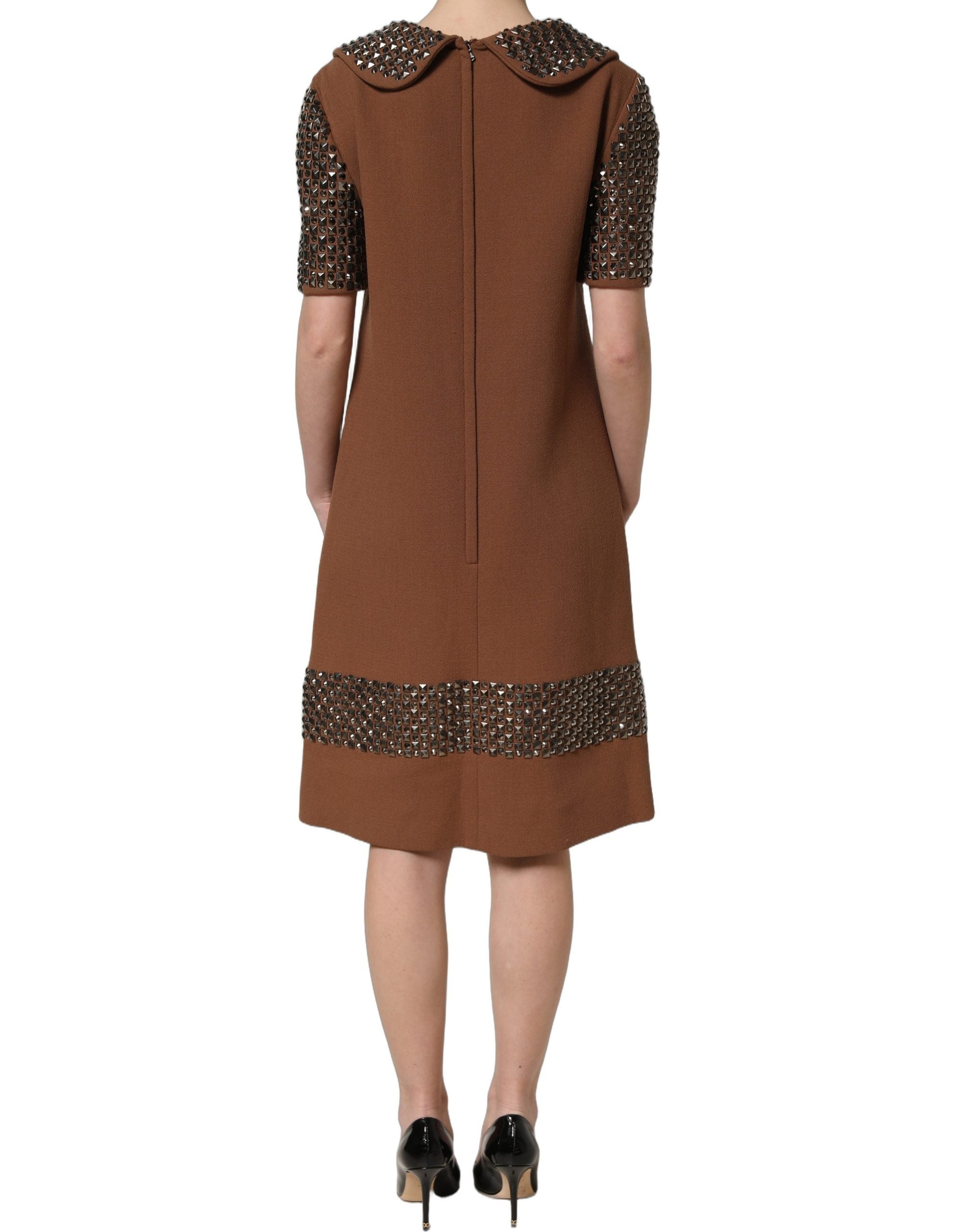 Robe midi Dolce & Gabbana en laine marron ornée de strass
