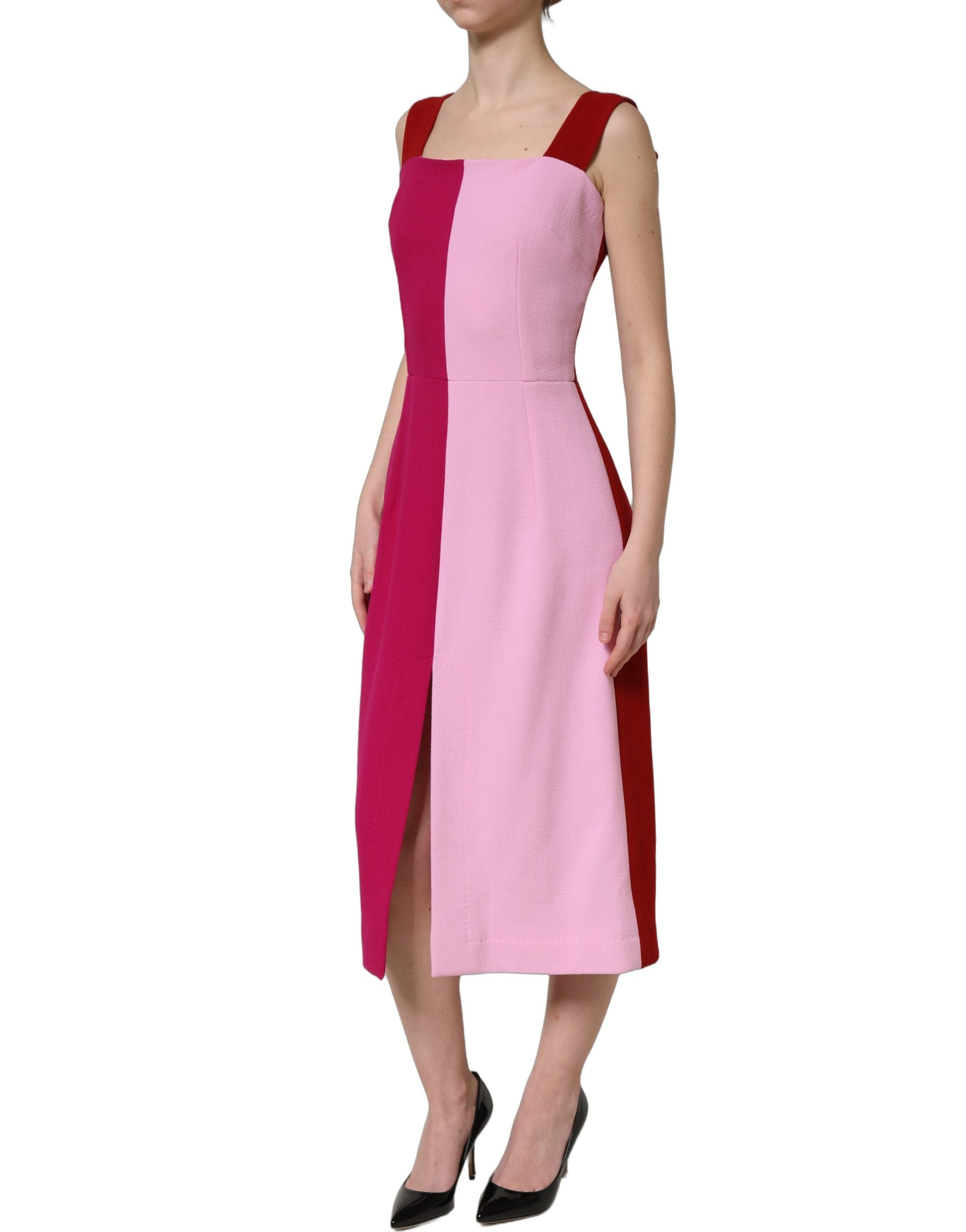 Robe midi sans manches Dolce & Gabbana en laine rose bicolore