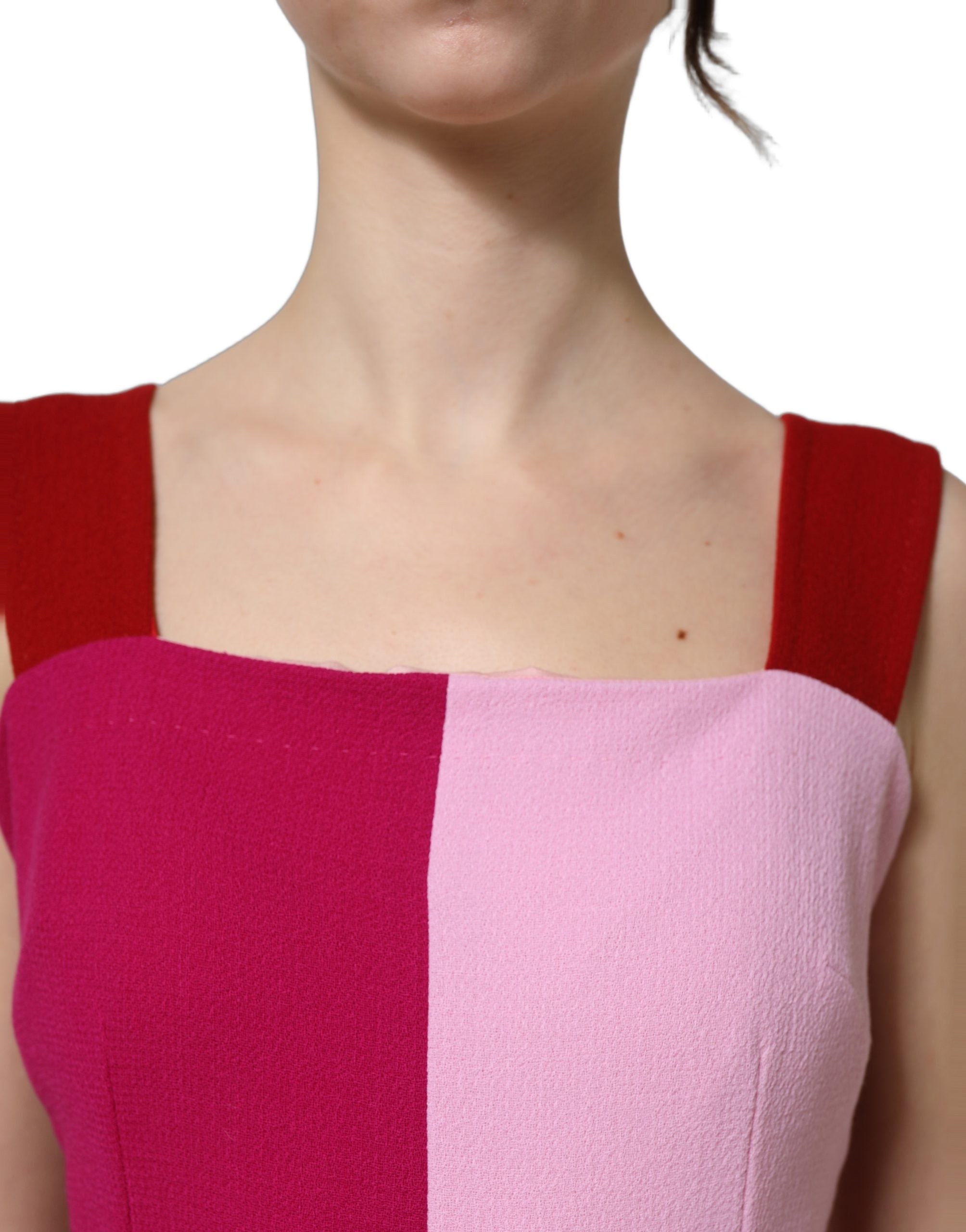 Robe midi sans manches Dolce & Gabbana en laine rose bicolore