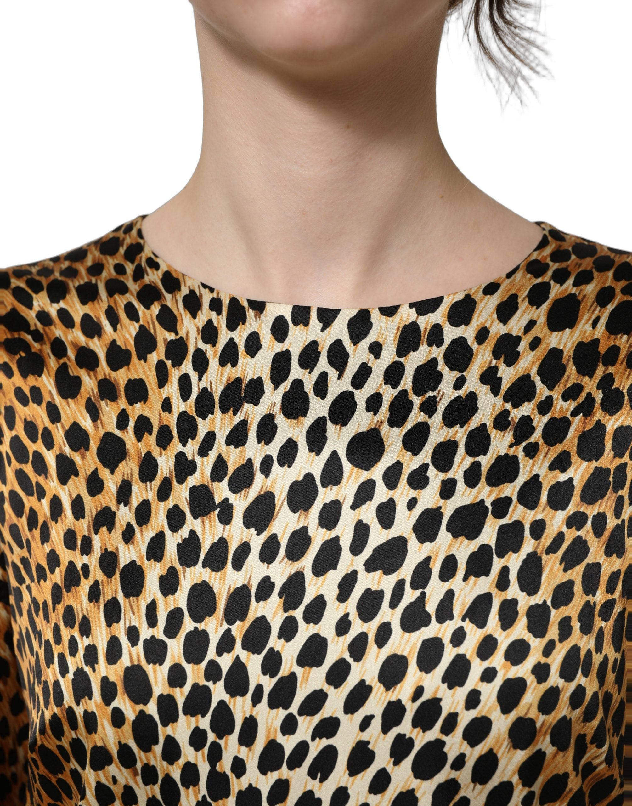 Dolce & Gabbana Mini robe manches longues imprimé ocelot marron