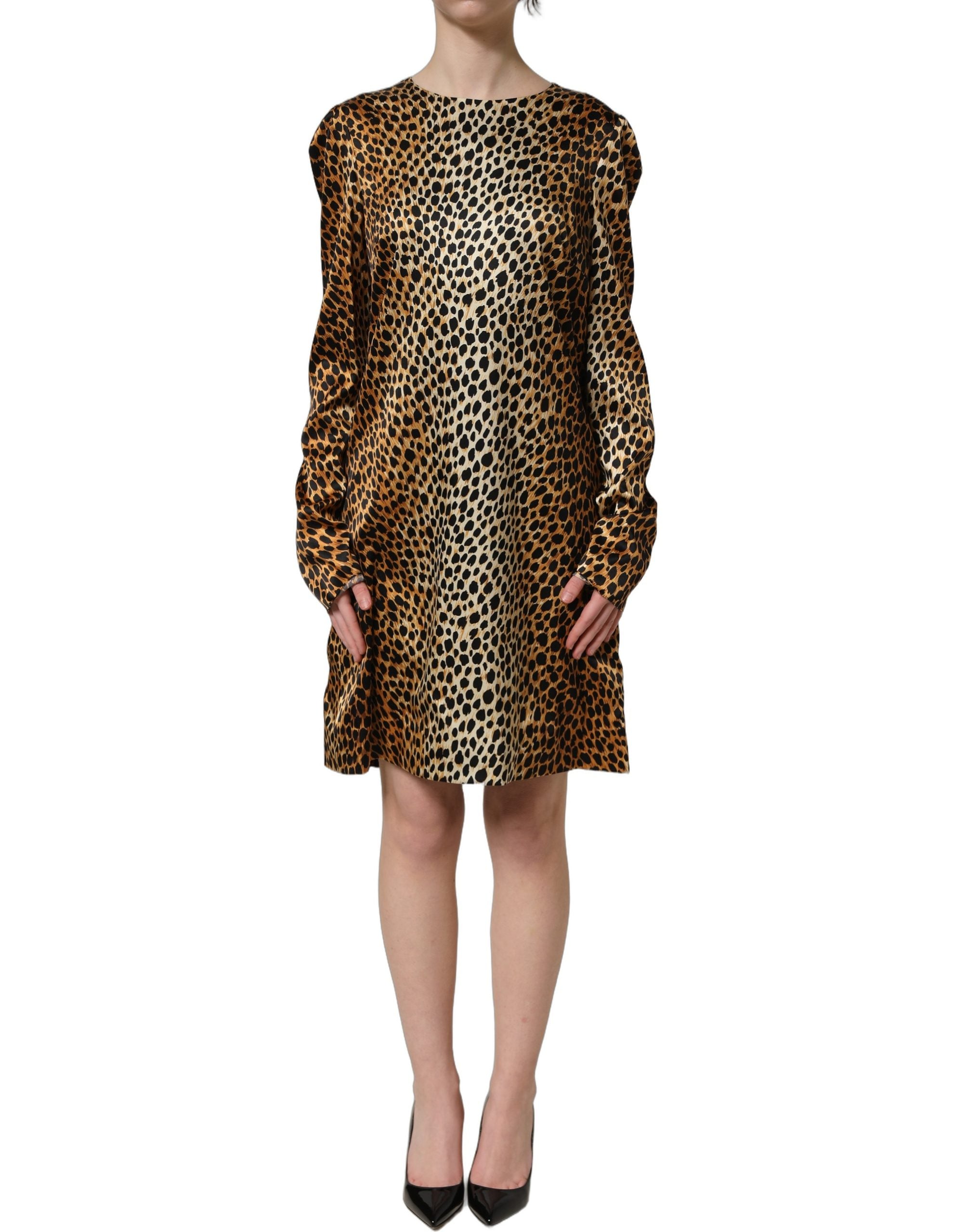 Dolce & Gabbana Mini robe manches longues imprimé ocelot marron