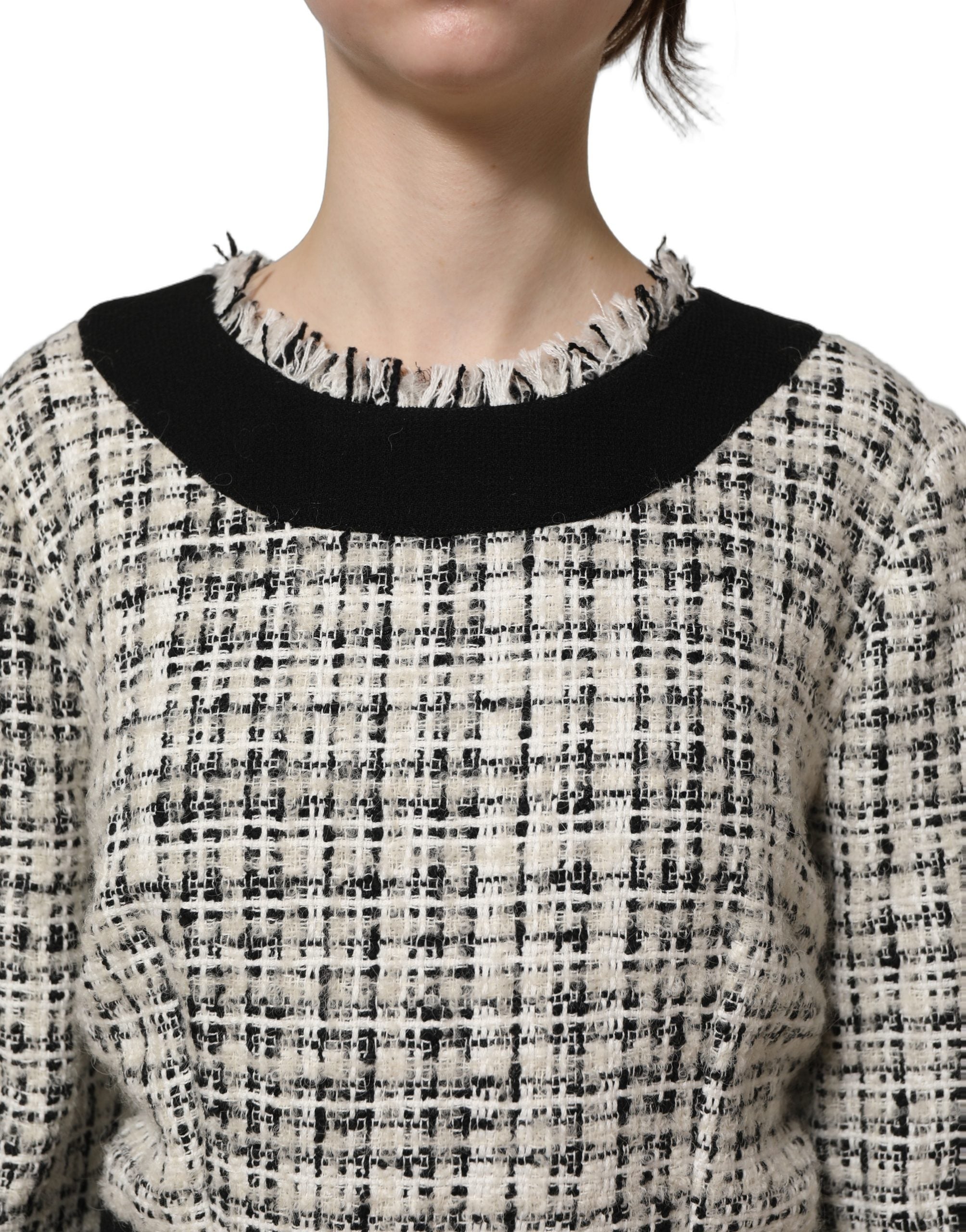 Robe mi-longue en tweed bouclé multicolore à bords effilochés Dolce & Gabbana