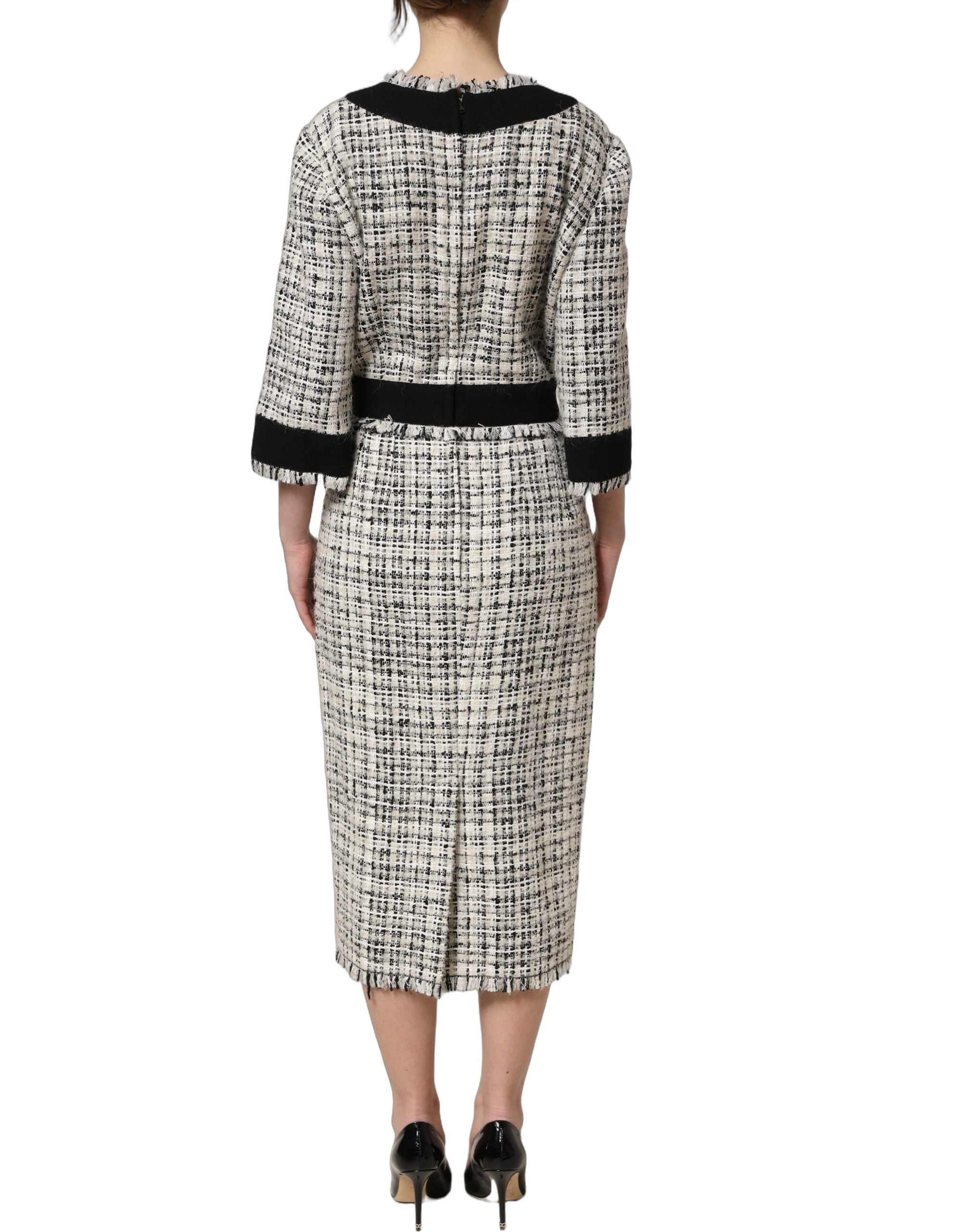 Robe mi-longue en tweed bouclé multicolore à bords effilochés Dolce & Gabbana