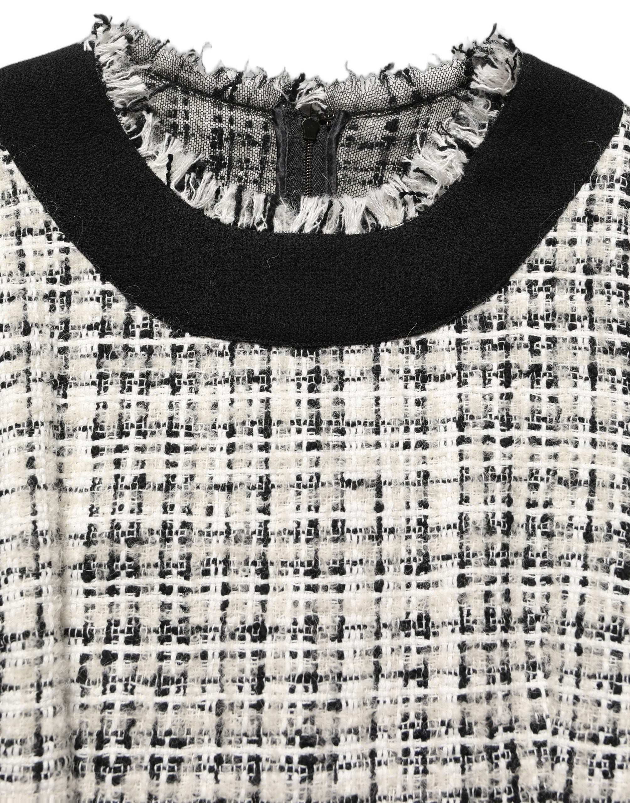 Robe mi-longue en tweed bouclé multicolore à bords effilochés Dolce & Gabbana