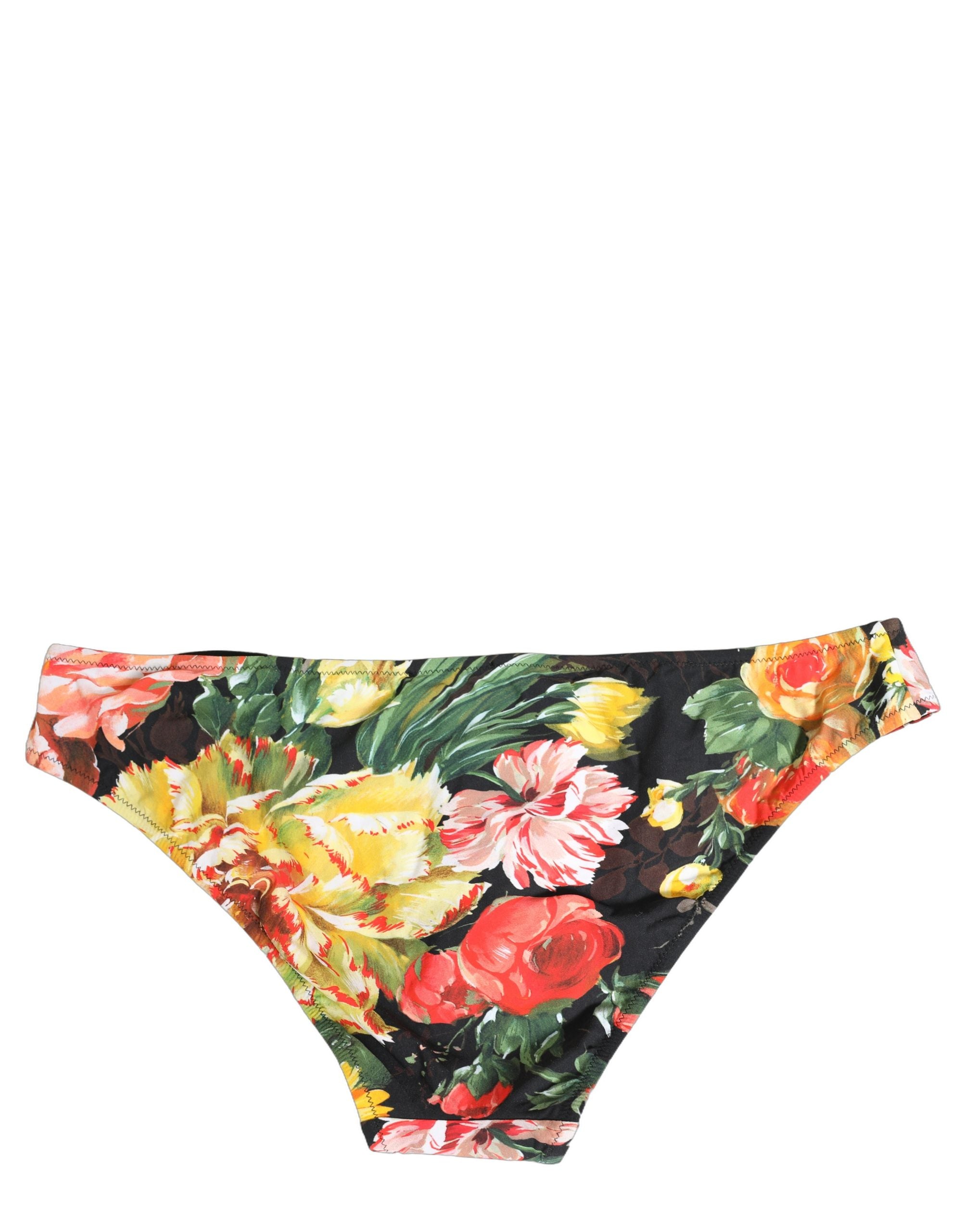 Dolce & Gabbana Black Floral Print Bikini Bottom Swimwear