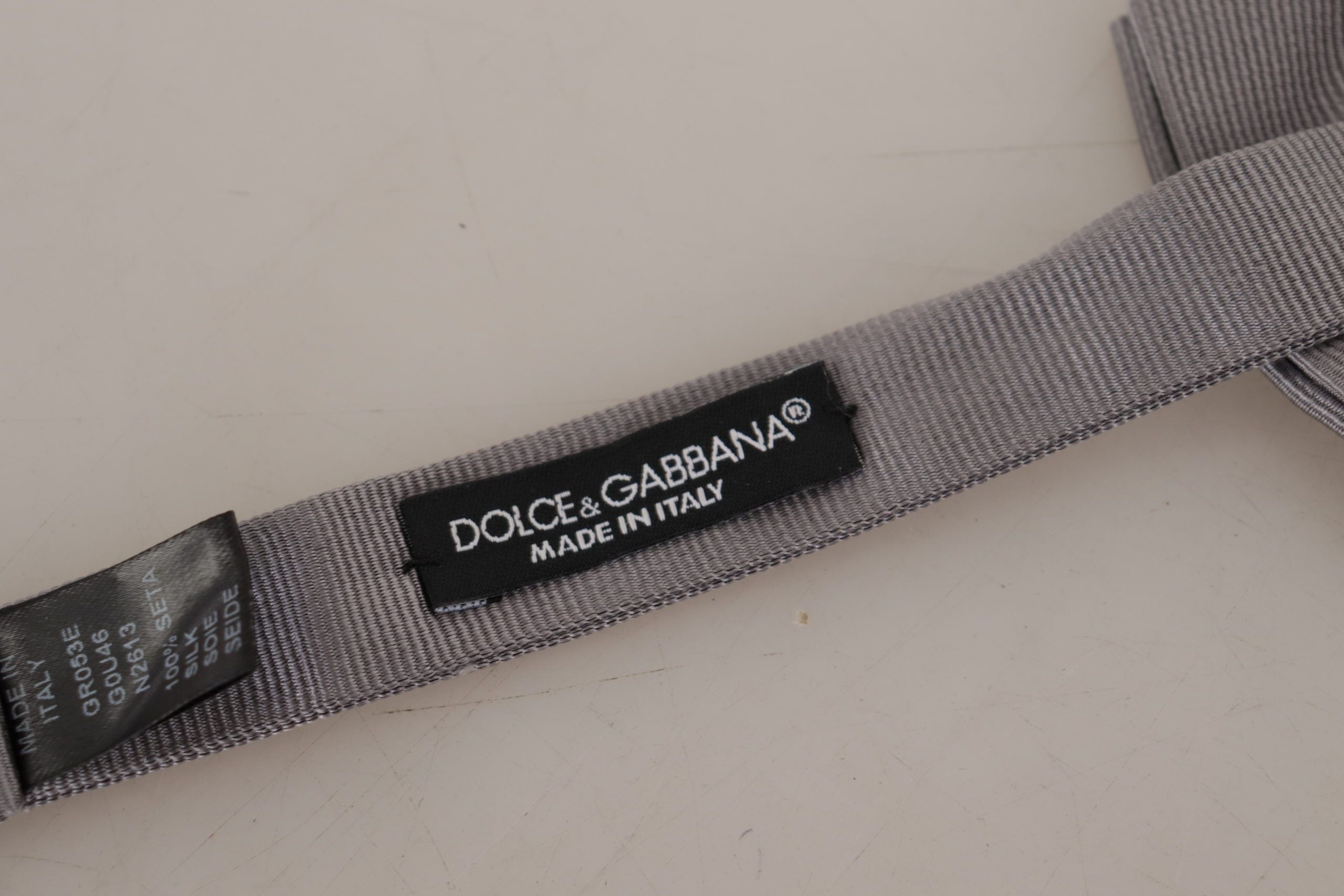 Nœud papillon Dolce & Gabbana gris 100 % soie, tour de cou réglable