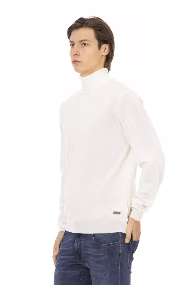 Baldinini Trend White Fabric Men Sweater with Turtleneck Design