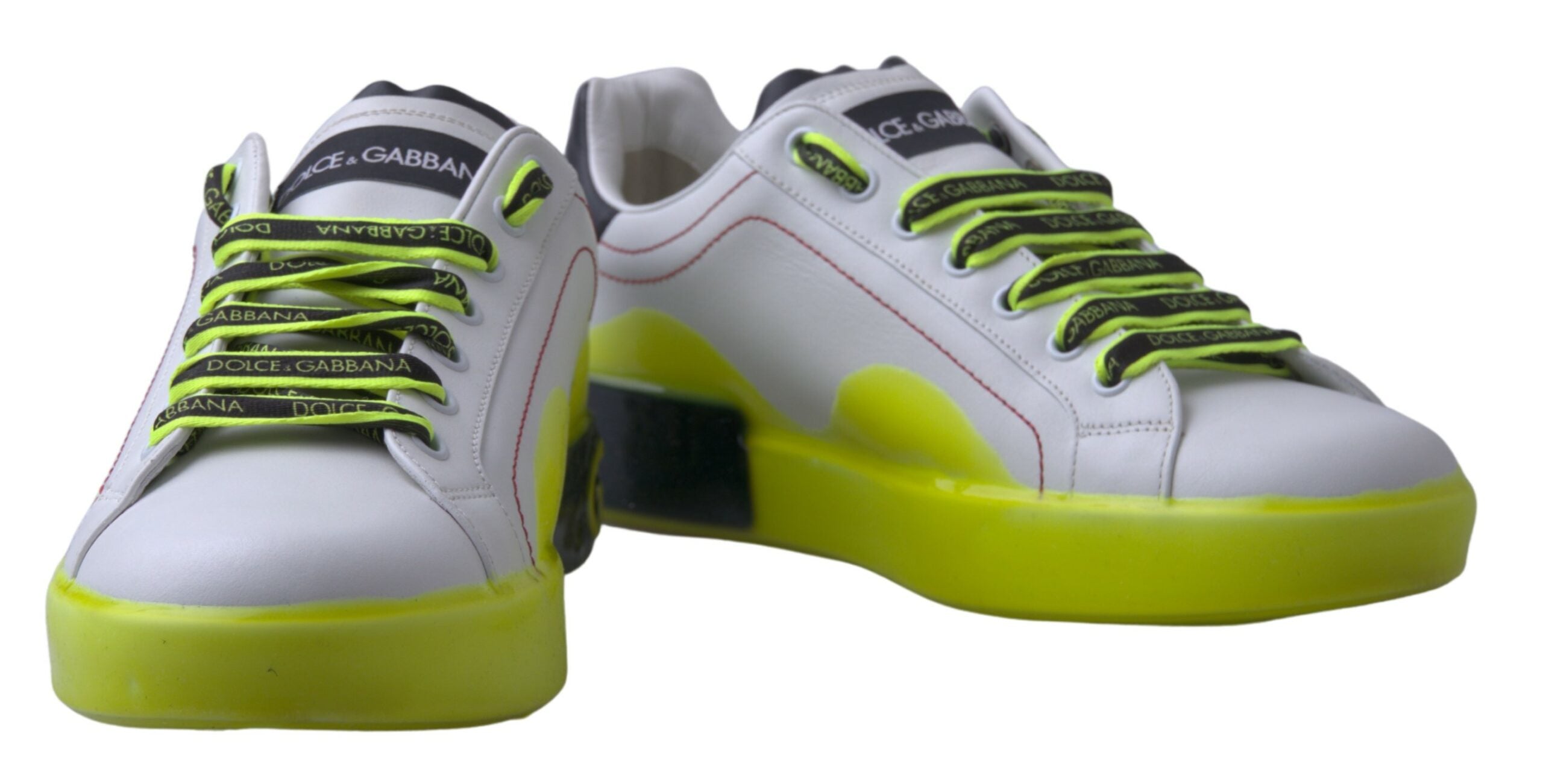 Dolce & Gabbana Weiße Gelbe Portofino Leder Sneaker Schuhe