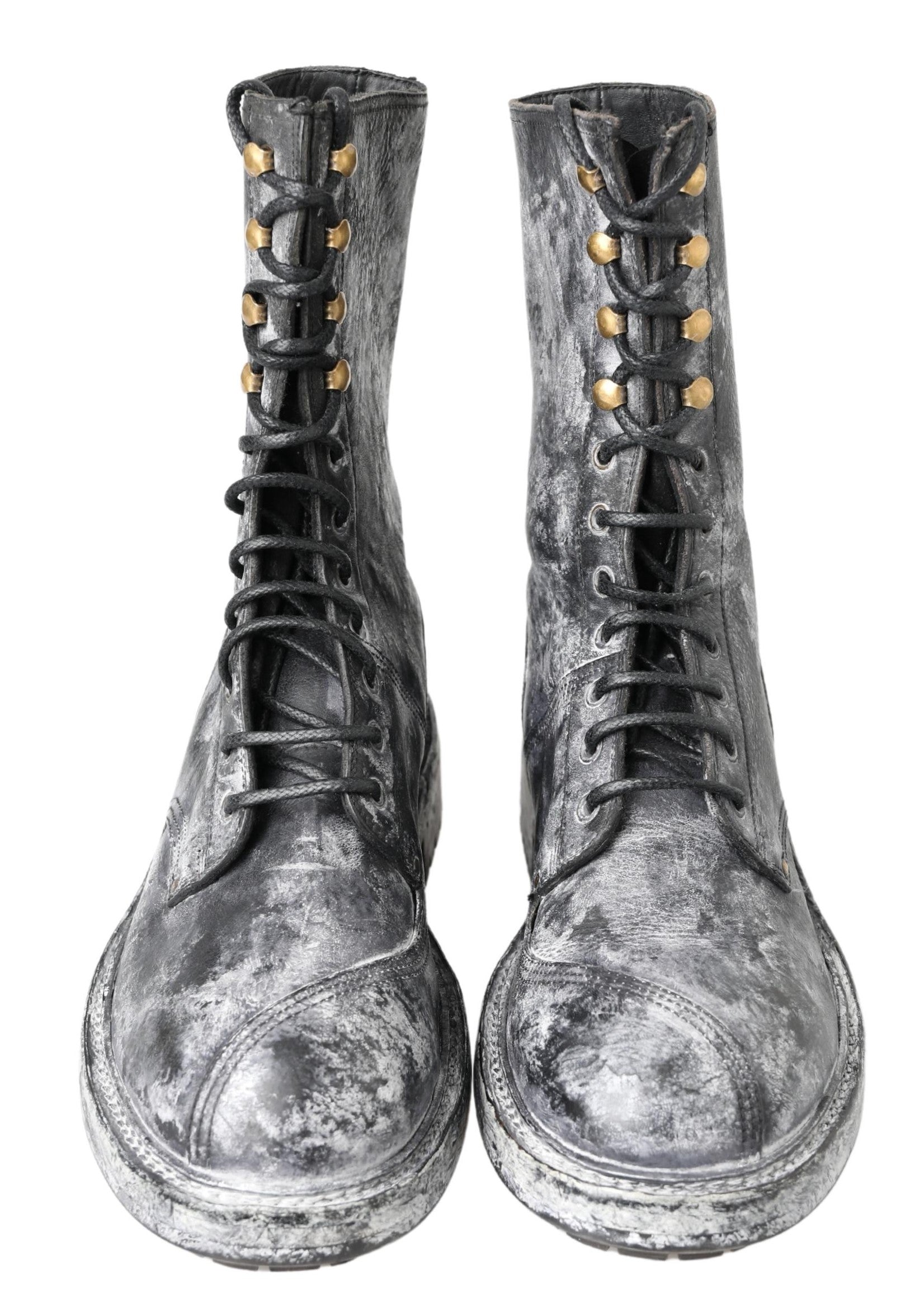 Dolce & Gabbana Bottines Mi-mollet en Cuir Noir et Gris