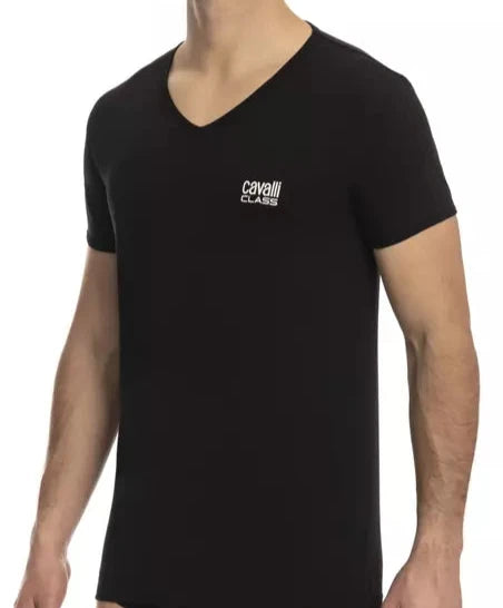 Cavalli Class Black Cotton Men T-Shirt