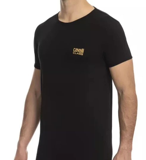 Cavalli Class Black Cotton Men T-Shirt