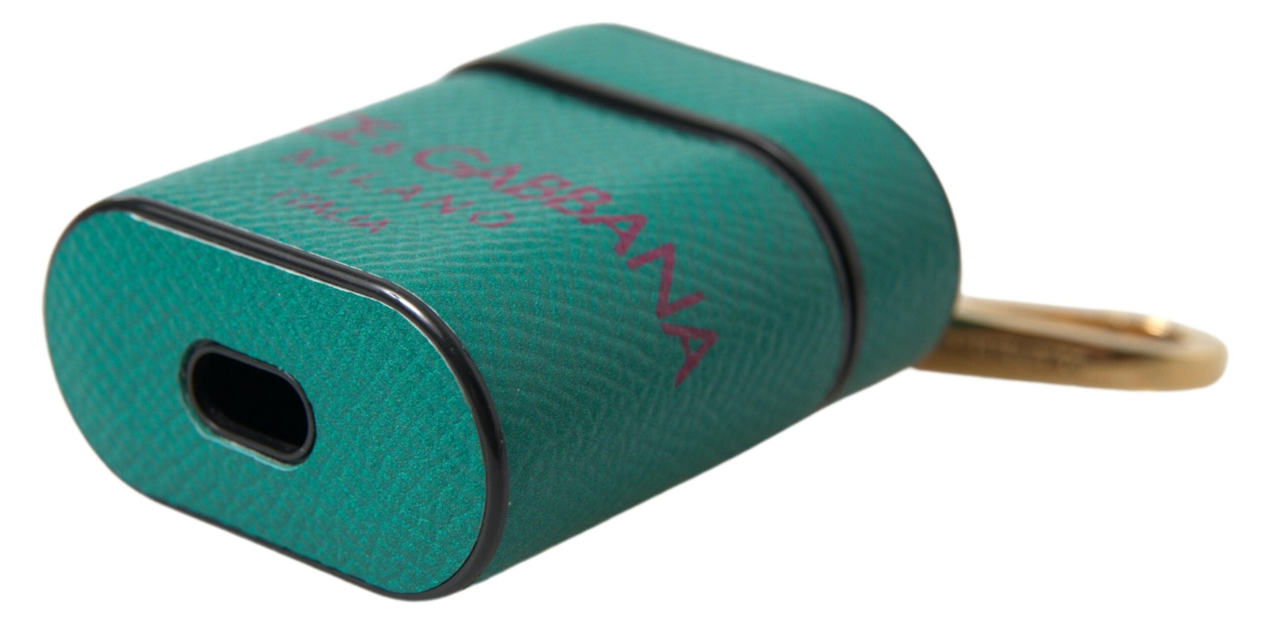 Dolce & Gabbana AirPods-Case aus grünem und maronfarbenem Kalbsleder mit Logo-Print-Riemen