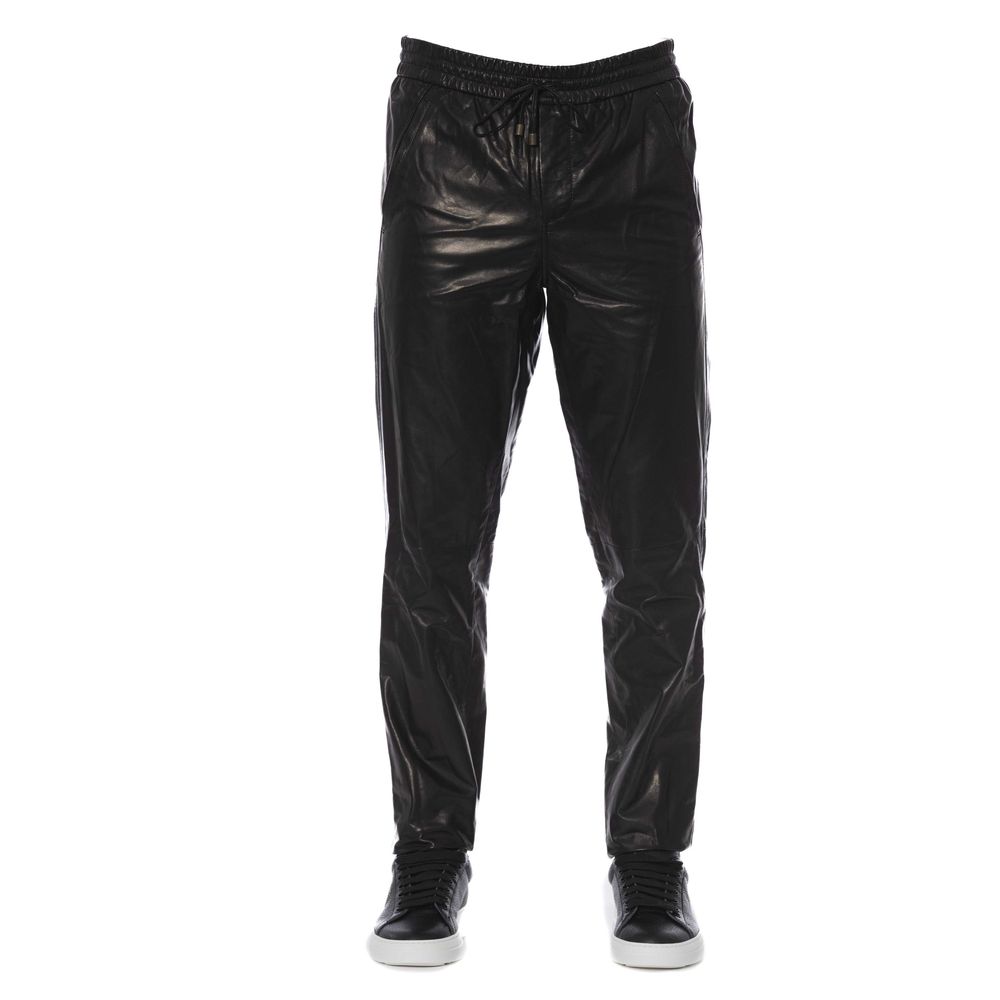 Trussardi Black Lamb Leather Men's Pant