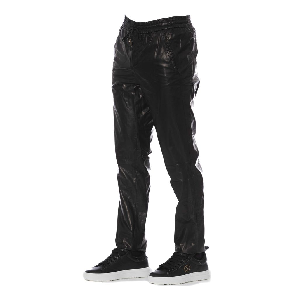 Trussardi Black Lamb Leather Men's Pant