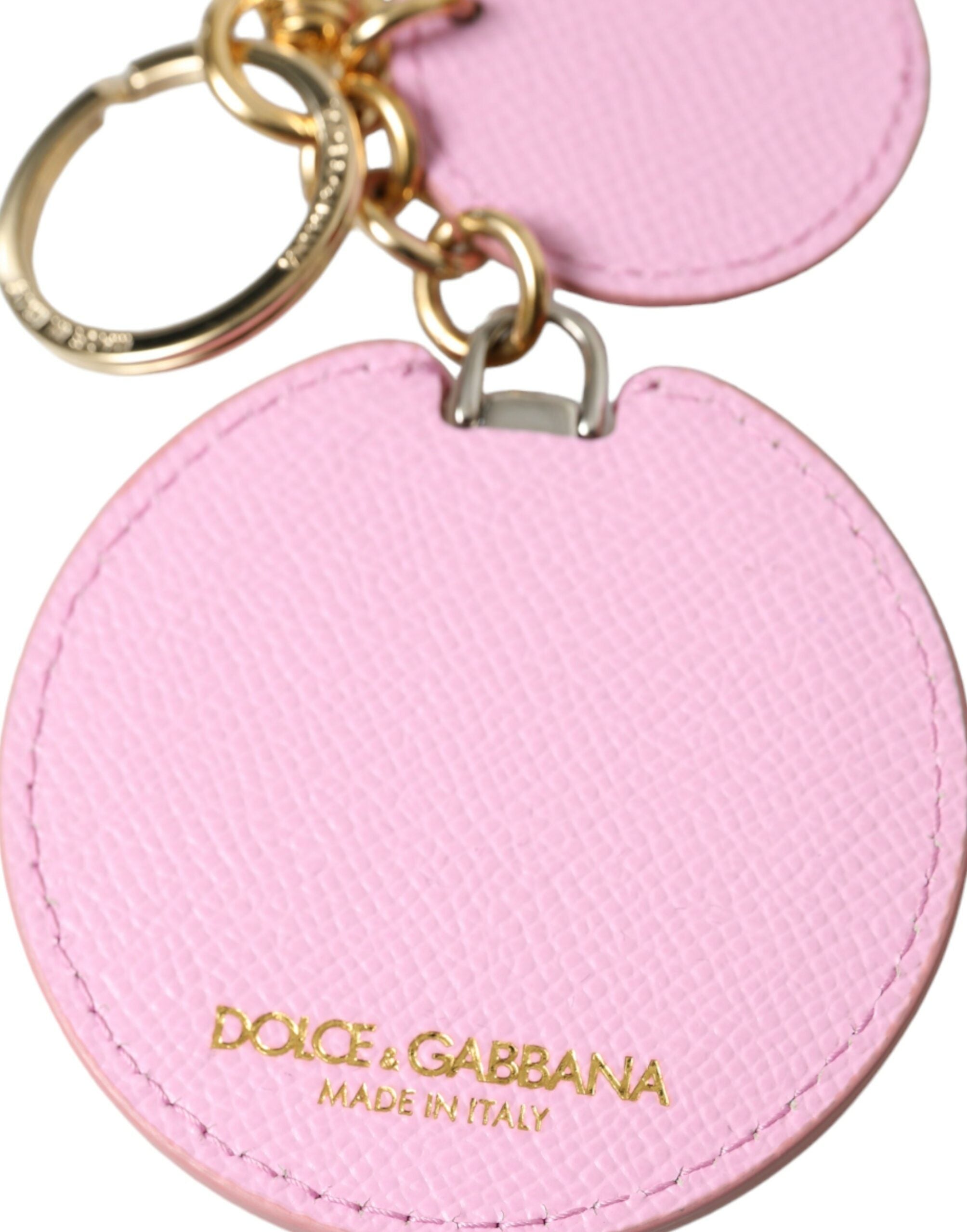 Dolce & Gabbana Schlüsselanhänger aus rosa Kalbsleder mit goldfarbenem Metall-Logo-Print
