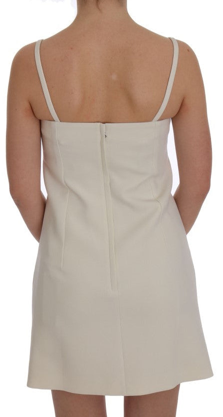 Dolce & Gabbana Etuikleid aus weißer Wolle mit Stretch und Brosche